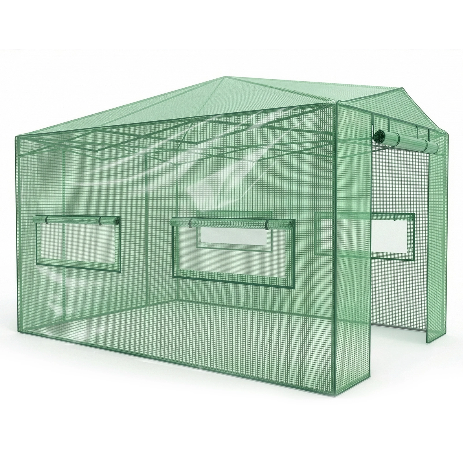 8x12ft Green Foldable Greenhouse, PE Mesh Cover with Plastic Coated Iron Pipe Frame view 4