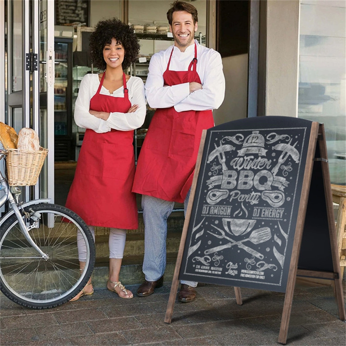 25.6 x 2.4 x 40 Inch Billboard Wood A-Frame Sidewalk Chalkboard Sign Stand Outdoor Retail Display