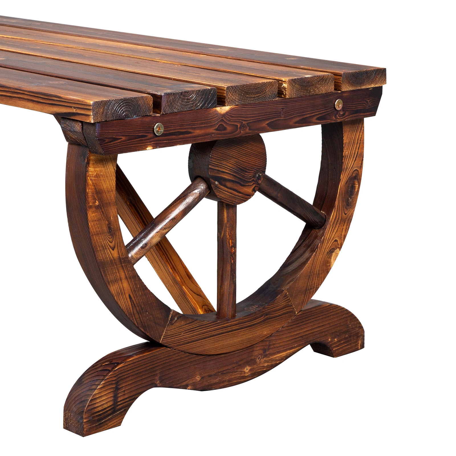 2-Person Rustic Garden Bench, Outdoor Wagon Wheel Porch Bench for Backyard Patio, Brown view 11