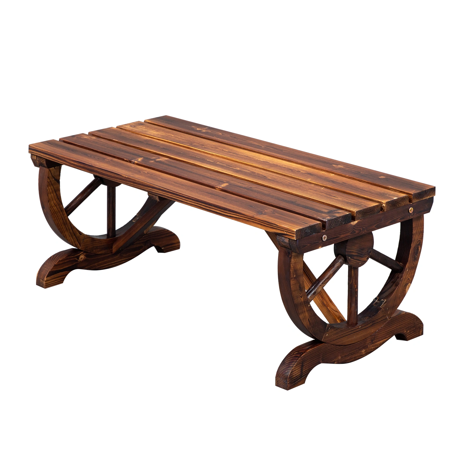 2-Person Rustic Garden Bench, Outdoor Wagon Wheel Porch Bench for Backyard Patio, Brown view 14