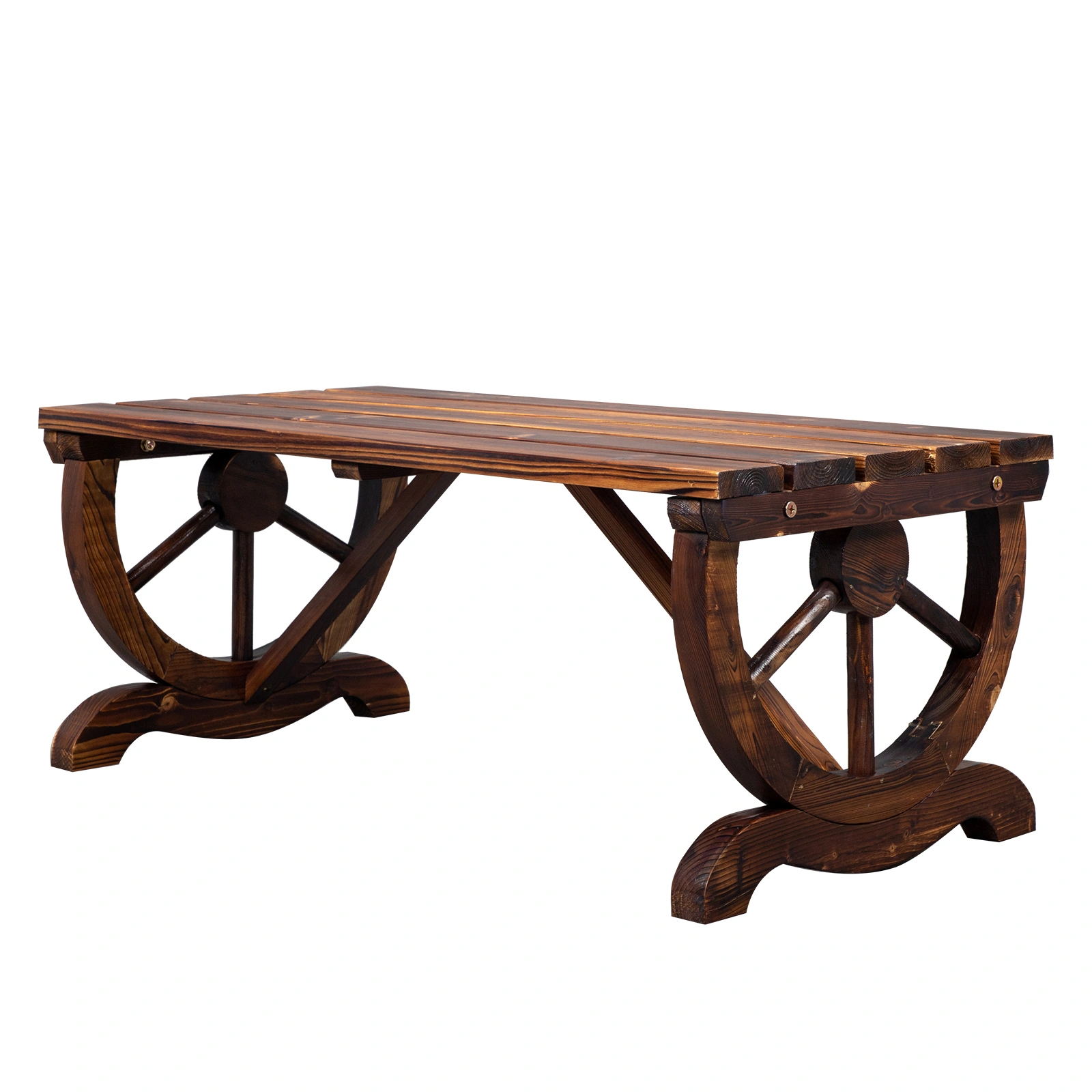 2-Person Rustic Garden Bench, Outdoor Wagon Wheel Porch Bench for Backyard Patio, Brown view 16