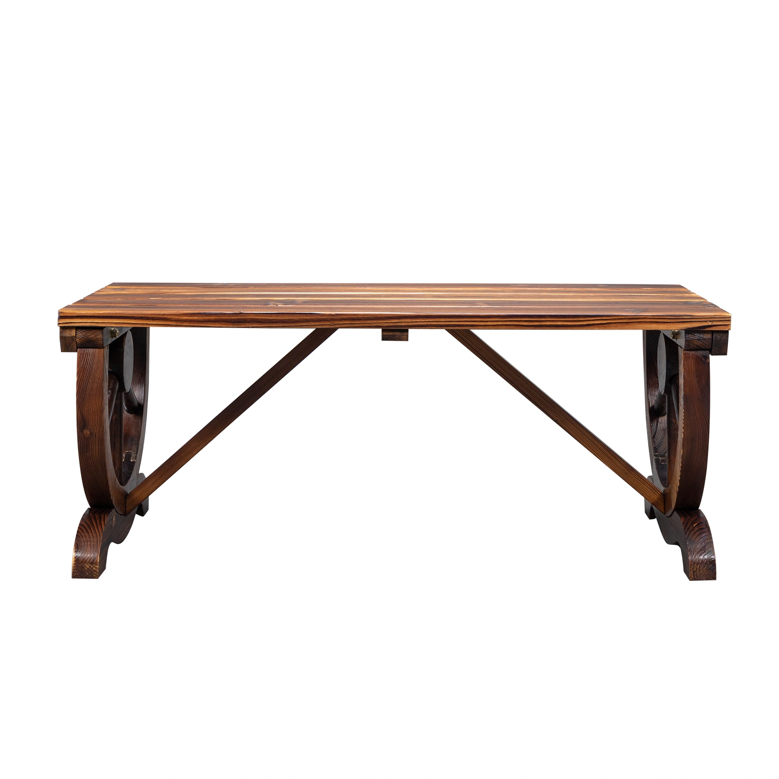 2-Person Rustic Garden Bench, Outdoor Wagon Wheel Porch Bench for Backyard Patio, Brown view 4