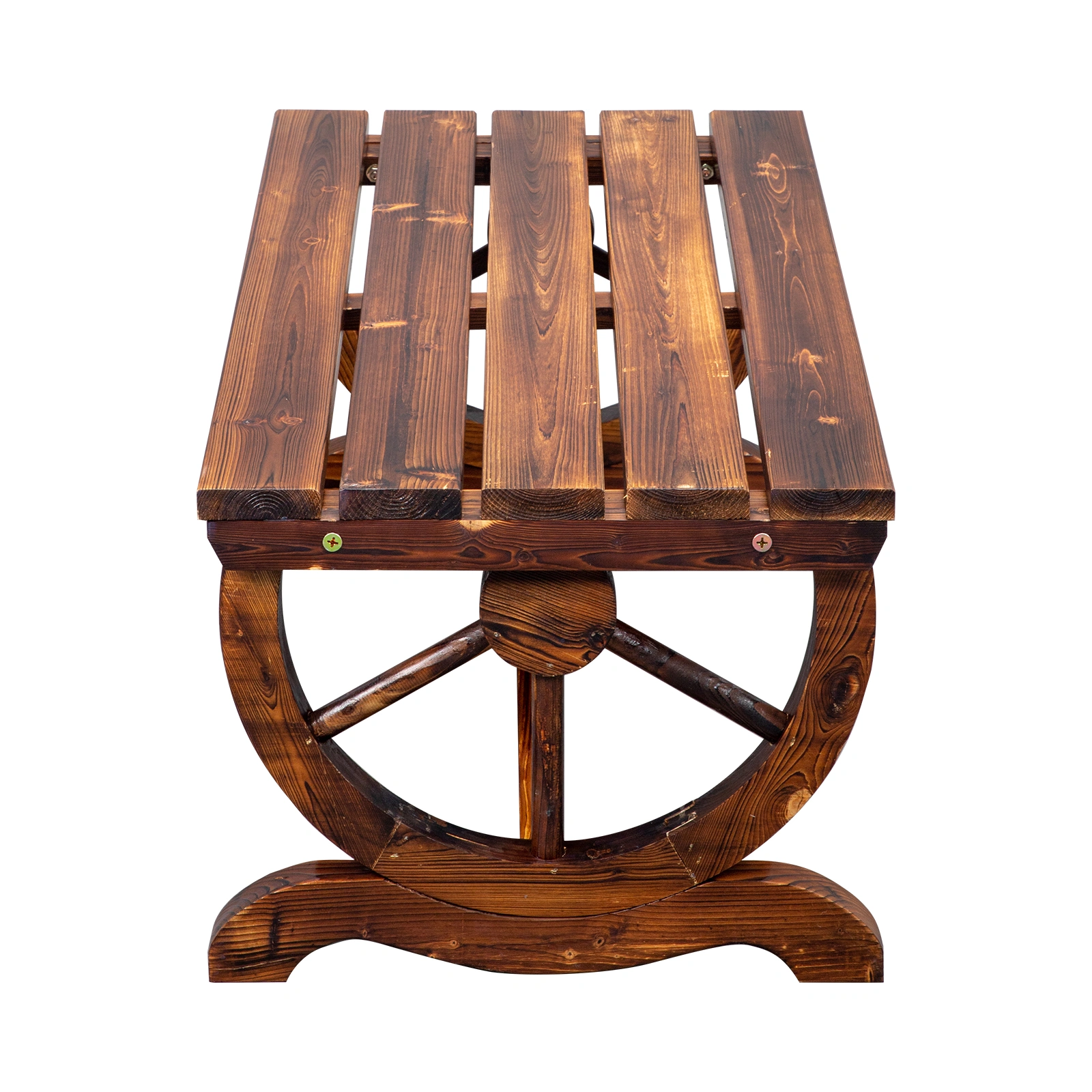 2-Person Rustic Garden Bench, Outdoor Wagon Wheel Porch Bench for Backyard Patio, Brown view 5