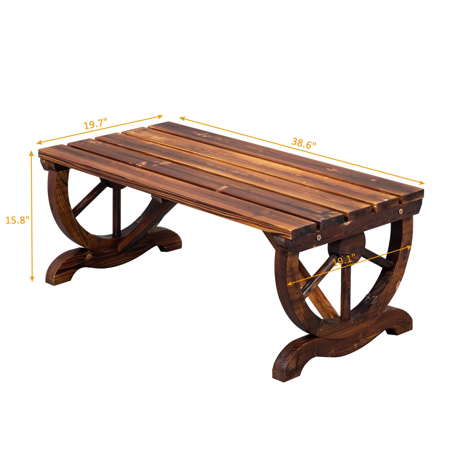 2-Person Rustic Garden Bench, Outdoor Wagon Wheel Porch Bench for Backyard Patio, Brown view 9