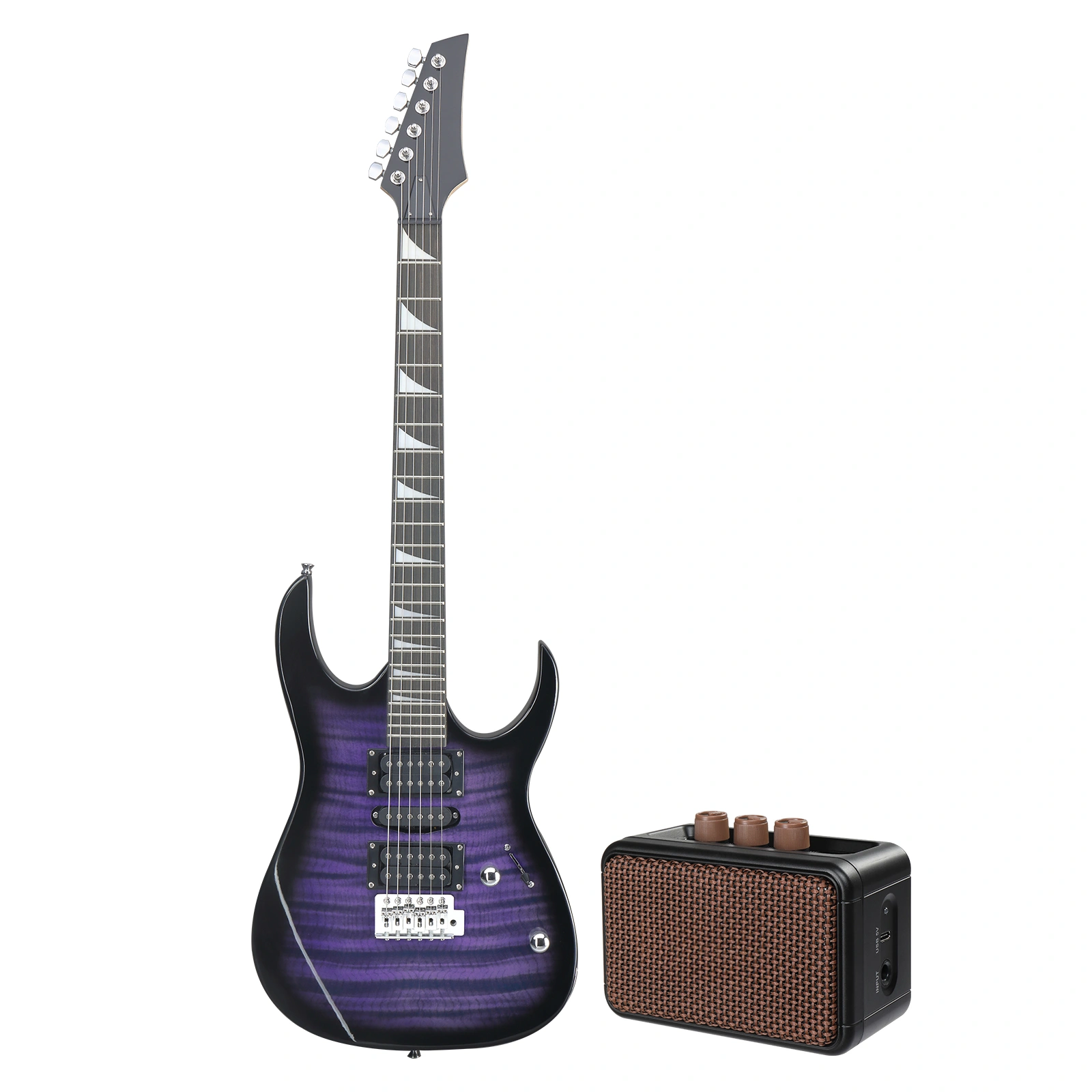 39in Electric Guitar HSH Pickups Black Tiger-Striped Purple Model 170 Complete Starter Kit for Hard Rock