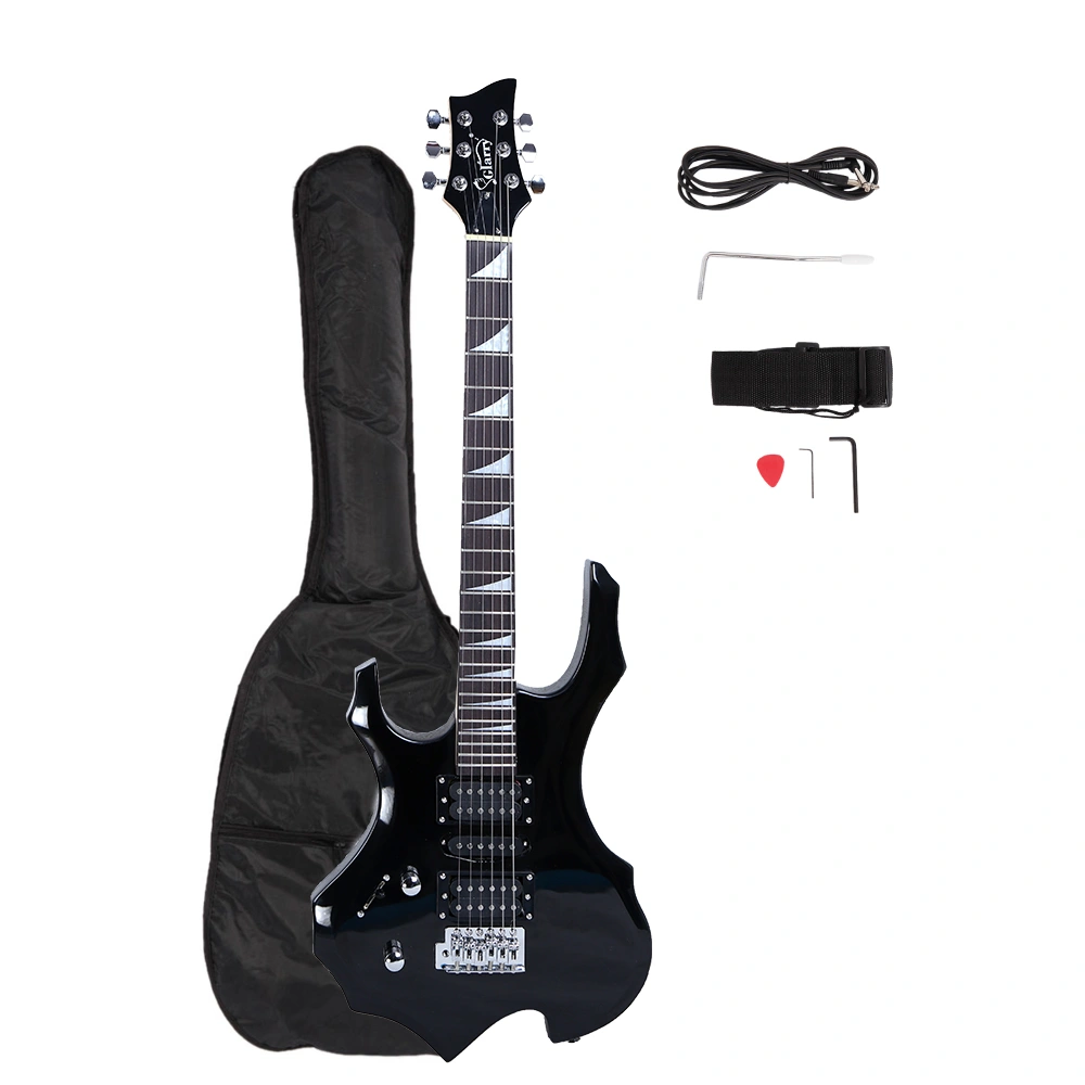 Left-Handed Electric Guitar Flame Black HSH Pickup Bundle with Strap Picks Cable Wrench view 7