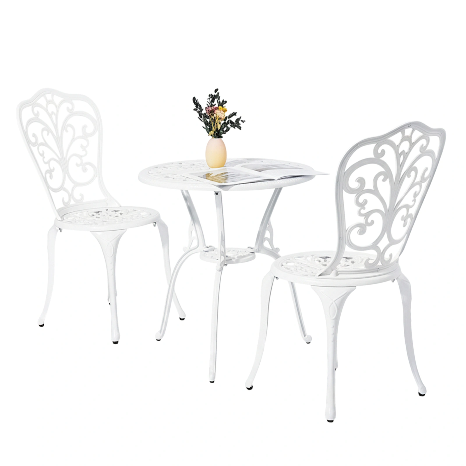 3 Piece Outdoor Bistro Set All-Weather Cast Aluminum Butterfly Table and Chairs Set for Patio Garden Balcony