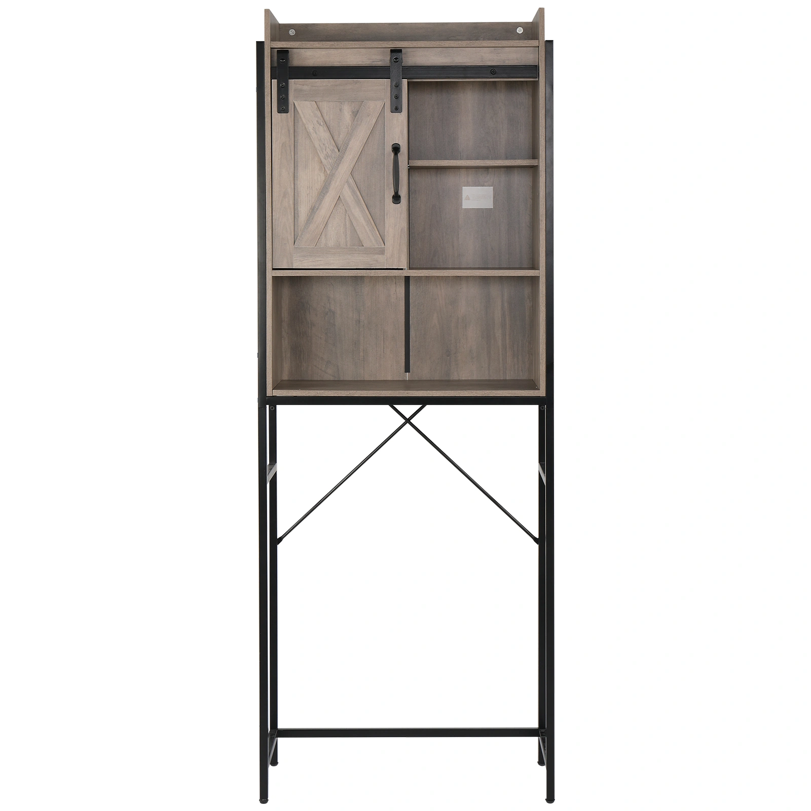 Retro MDF Bathroom Cabinet with Iron Frame Sliding Door - Three-Layer Storage Rack view 5