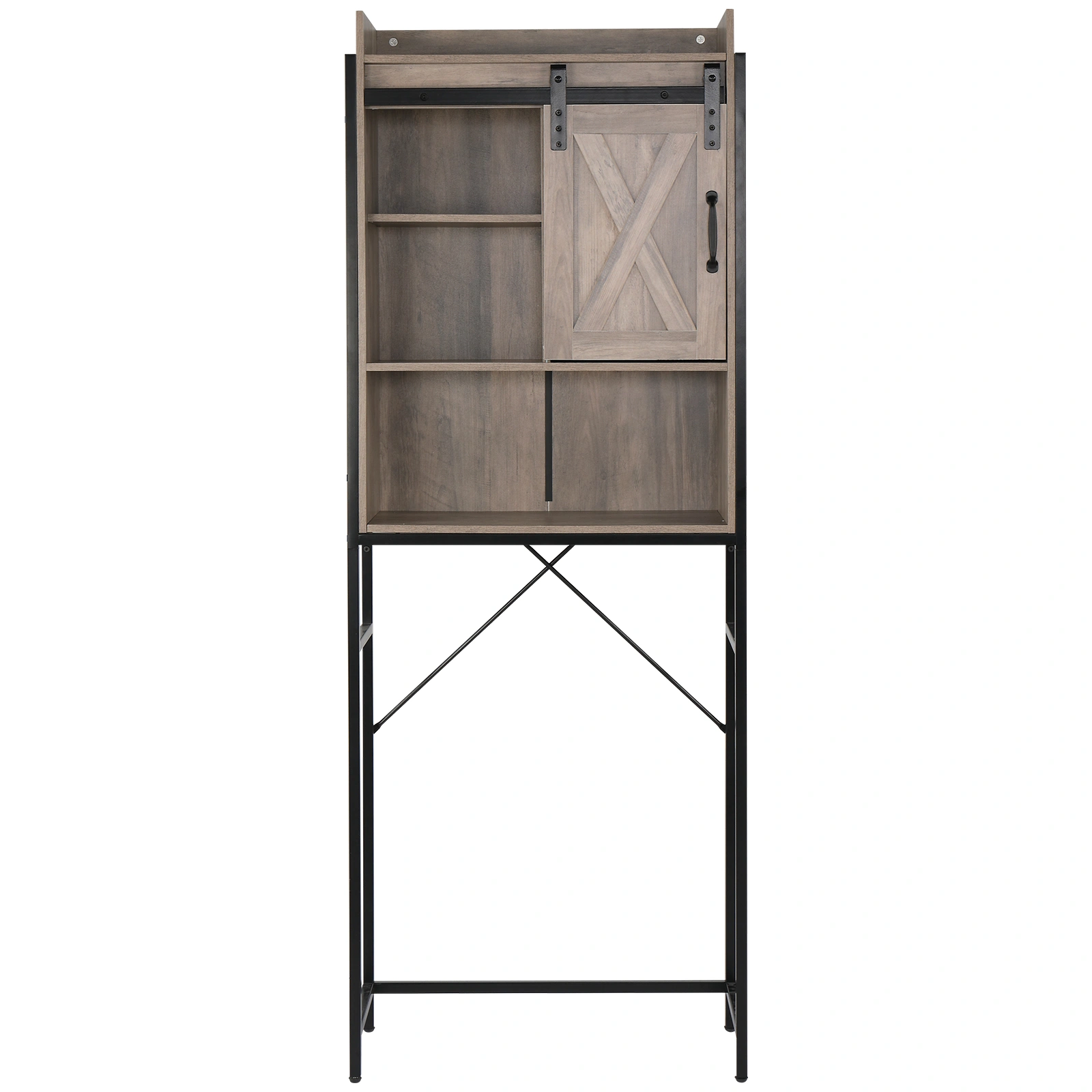 Retro MDF Bathroom Cabinet with Iron Frame Sliding Door - Three-Layer Storage Rack view 6