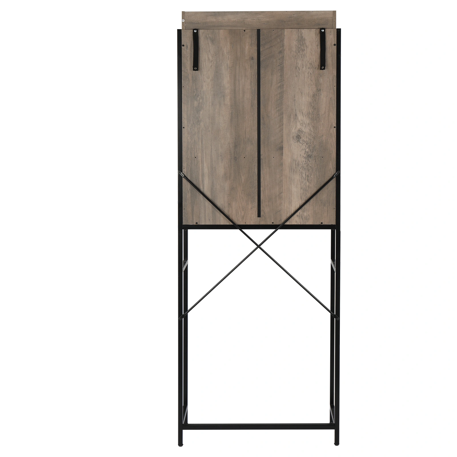 Retro MDF Bathroom Cabinet with Iron Frame Sliding Door - Three-Layer Storage Rack view 9