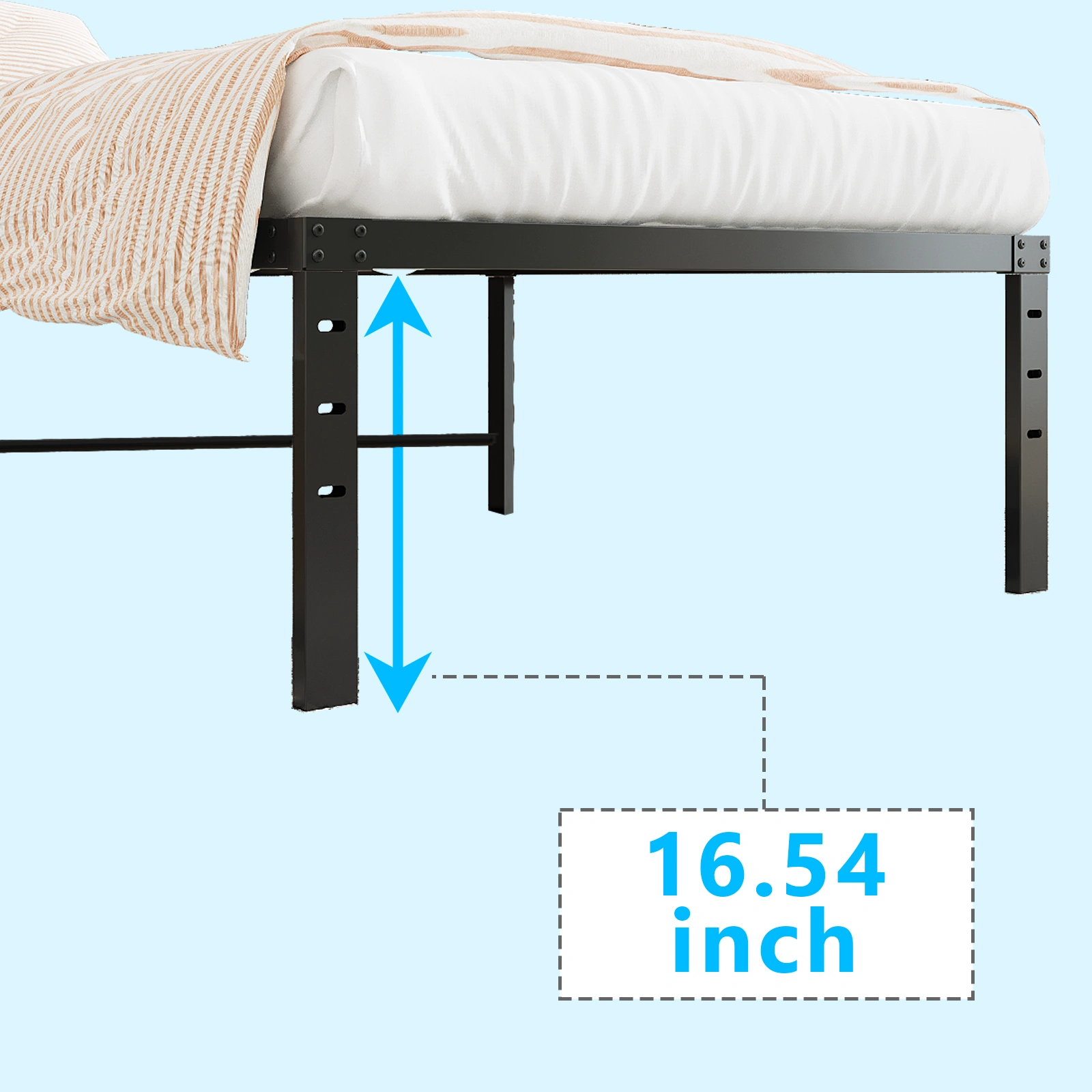 Black Twin Size Metal Platform Bed Frame, 18" Bed Height, Simple Sturdy Design, No Box Spring Needed view 5