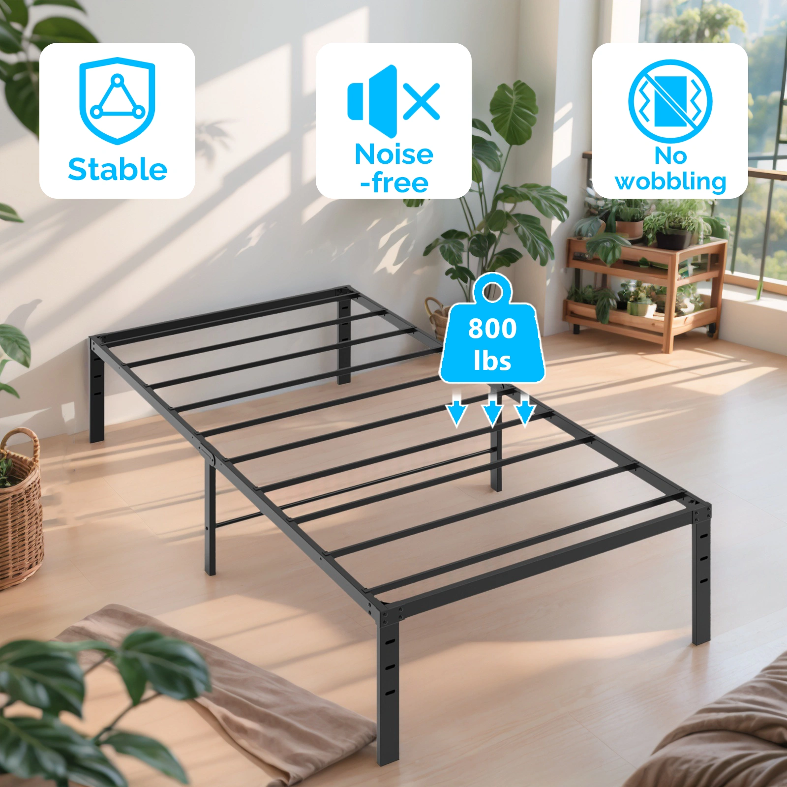 Black Twin Size Metal Platform Bed Frame, 18" Bed Height, Simple Sturdy Design, No Box Spring Needed view 6