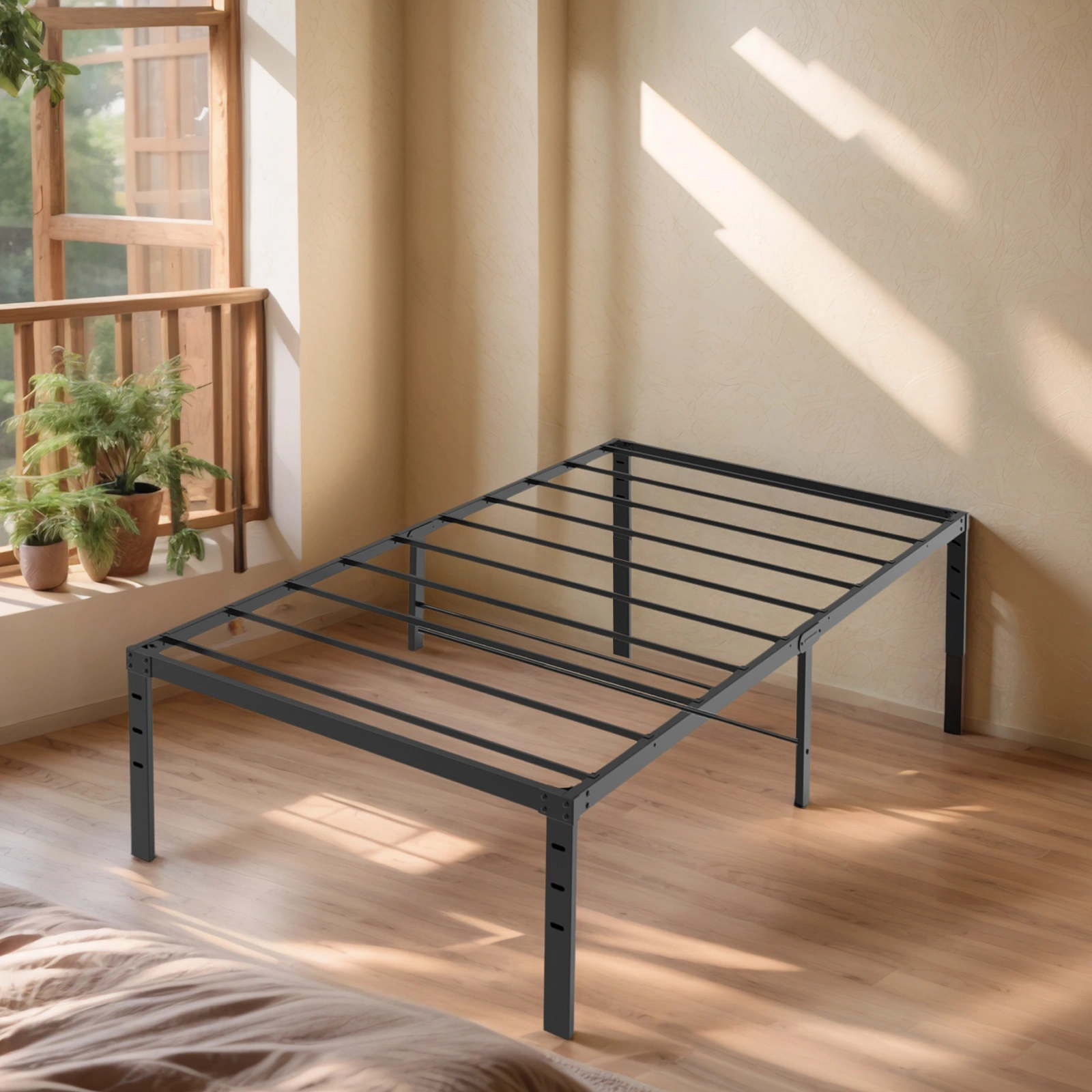 Black Twin Size Metal Platform Bed Frame, 18" Bed Height, Simple Sturdy Design, No Box Spring Needed view 7