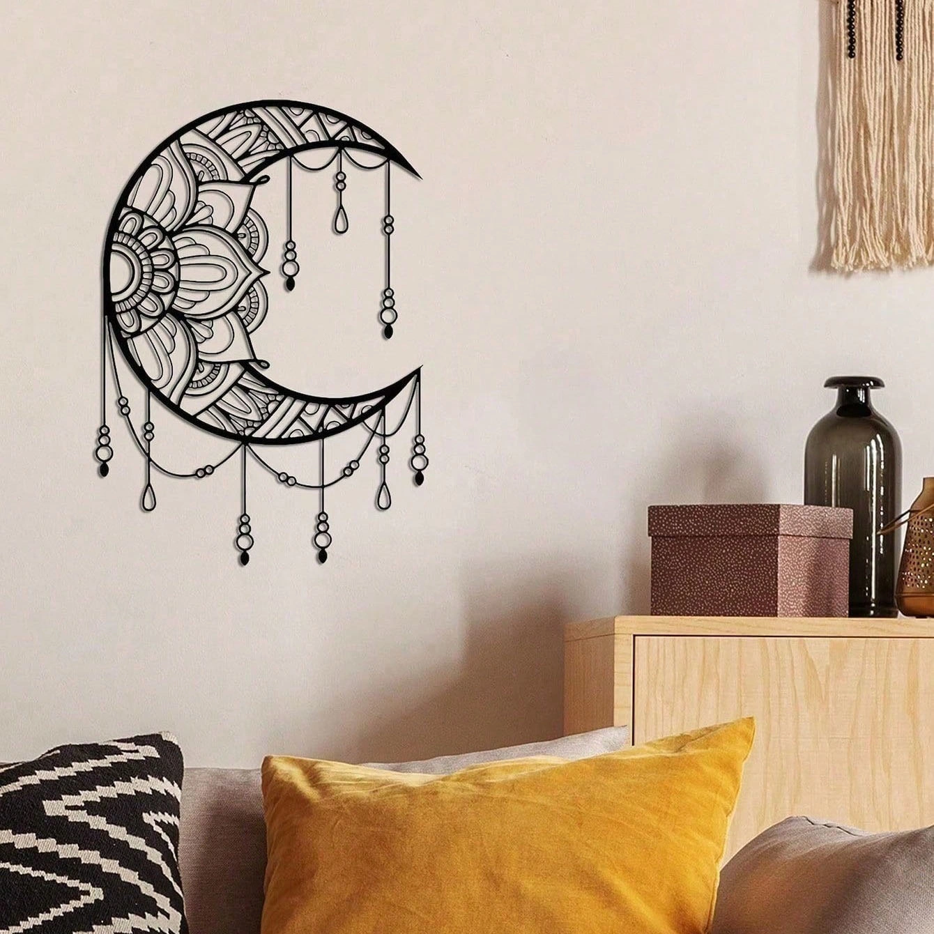 CIFbuy Mandala Moon Iron Wall Hanging Art, Boho Yoga Meditation Room Decor, Mountain Sun Metal Wall Art view 5