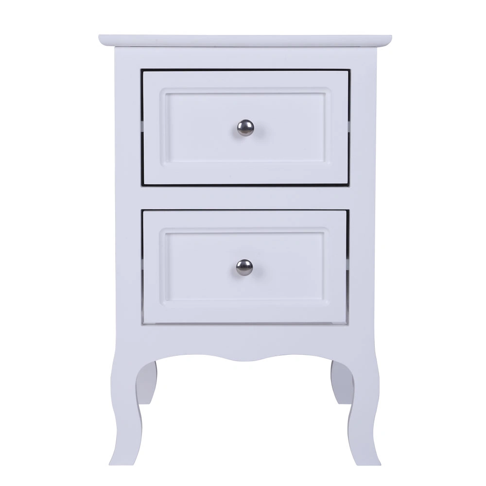 Country Style Two-Tier Nightstand Table with Storage Shelf, Large White Night Table for Bedroom Living Room
