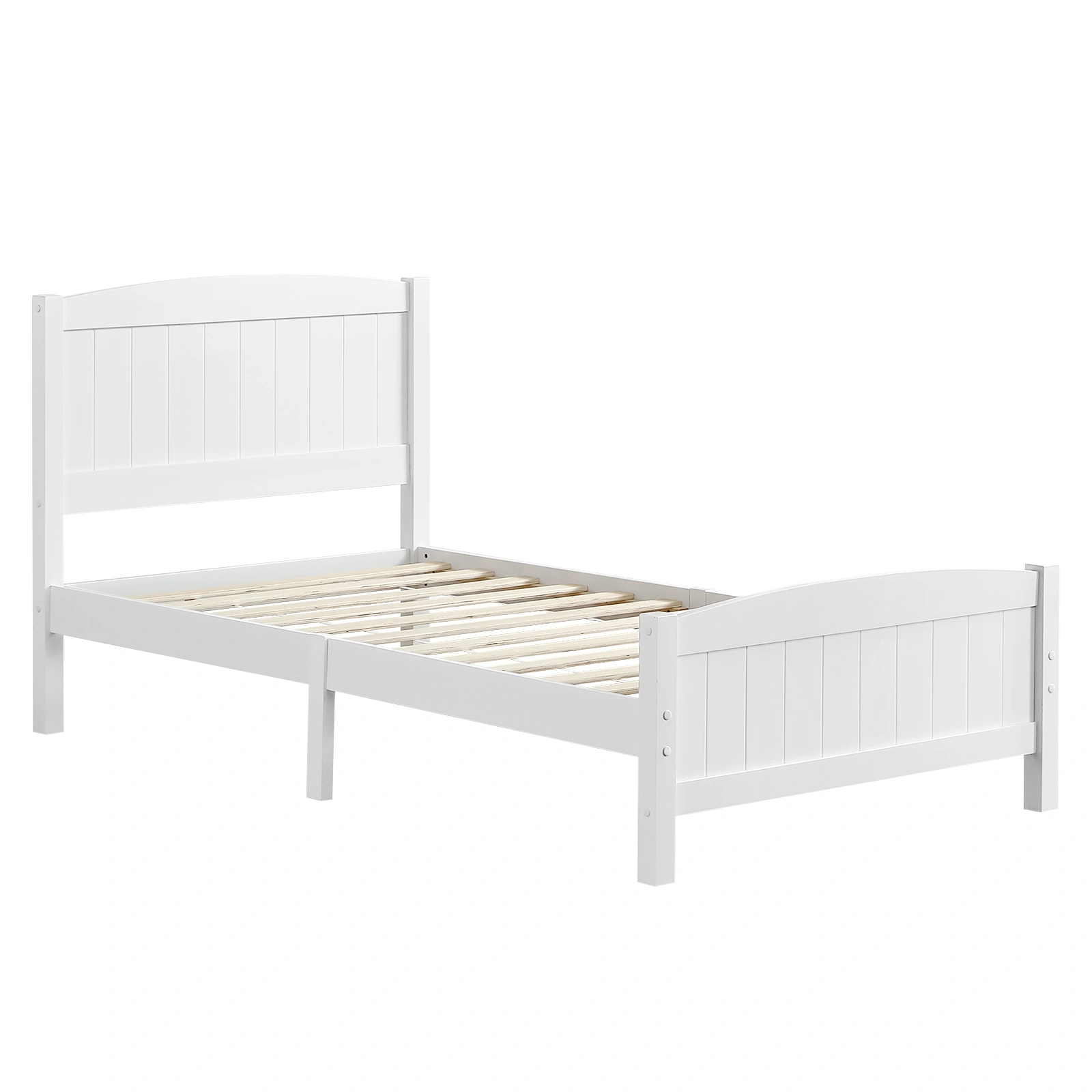 FCH Twin Pine Curved Bed Frame with Vertical Stripe Pattern, White Wooden Headboard and Footboard, Single-Layer Construction view 14