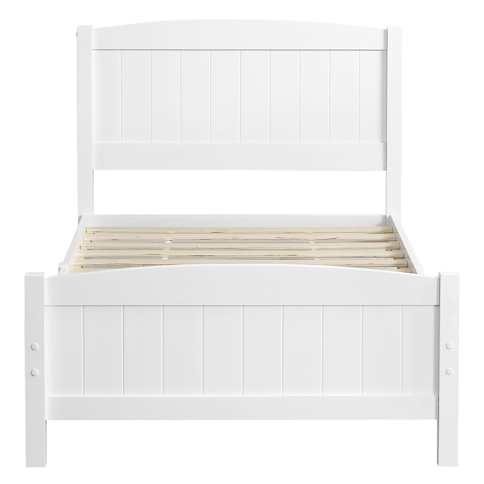 FCH Twin Pine Curved Bed Frame with Vertical Stripe Pattern, White Wooden Headboard and Footboard, Single-Layer Construction view 18