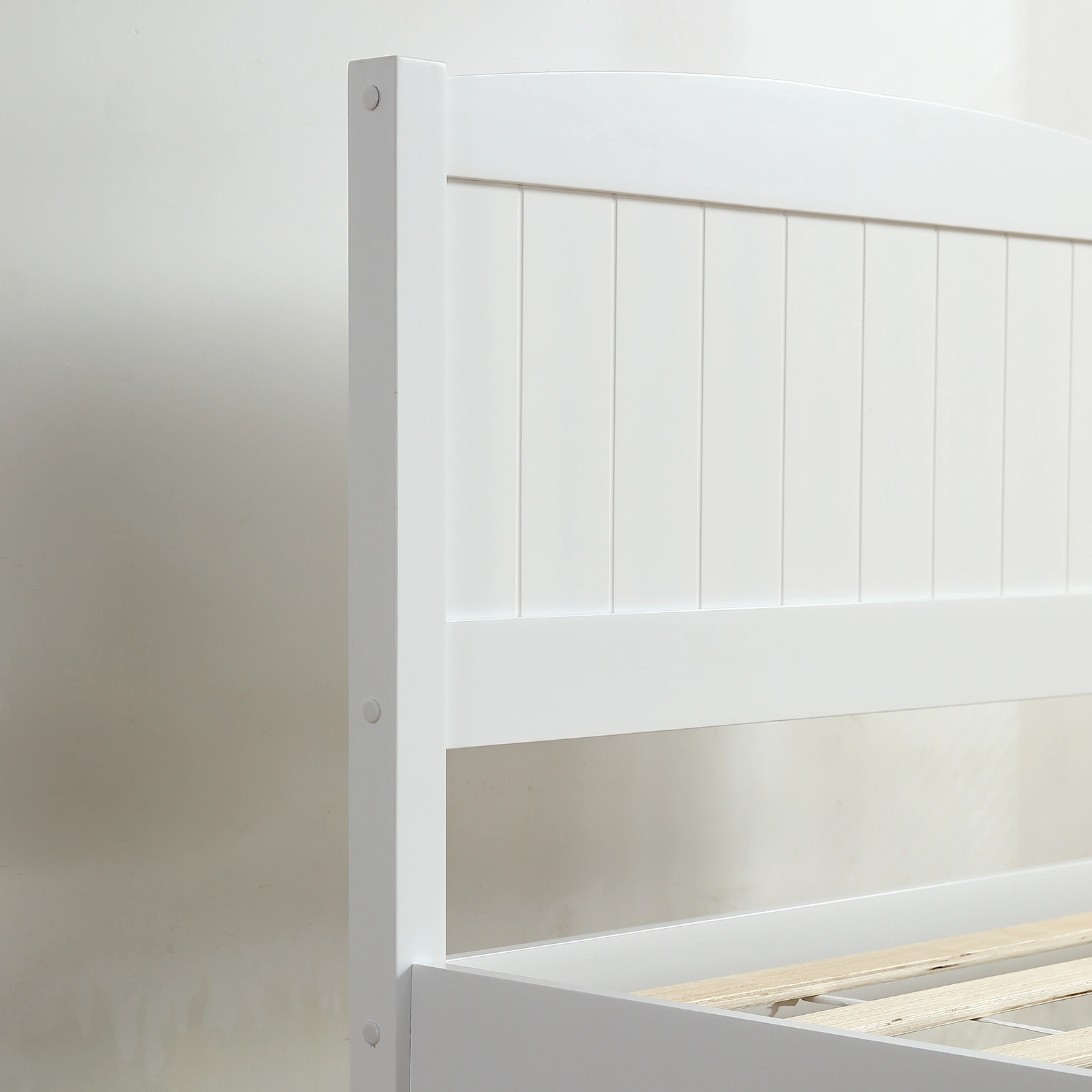 FCH Twin Pine Curved Bed Frame with Vertical Stripe Pattern, White Wooden Headboard and Footboard, Single-Layer Construction view 19