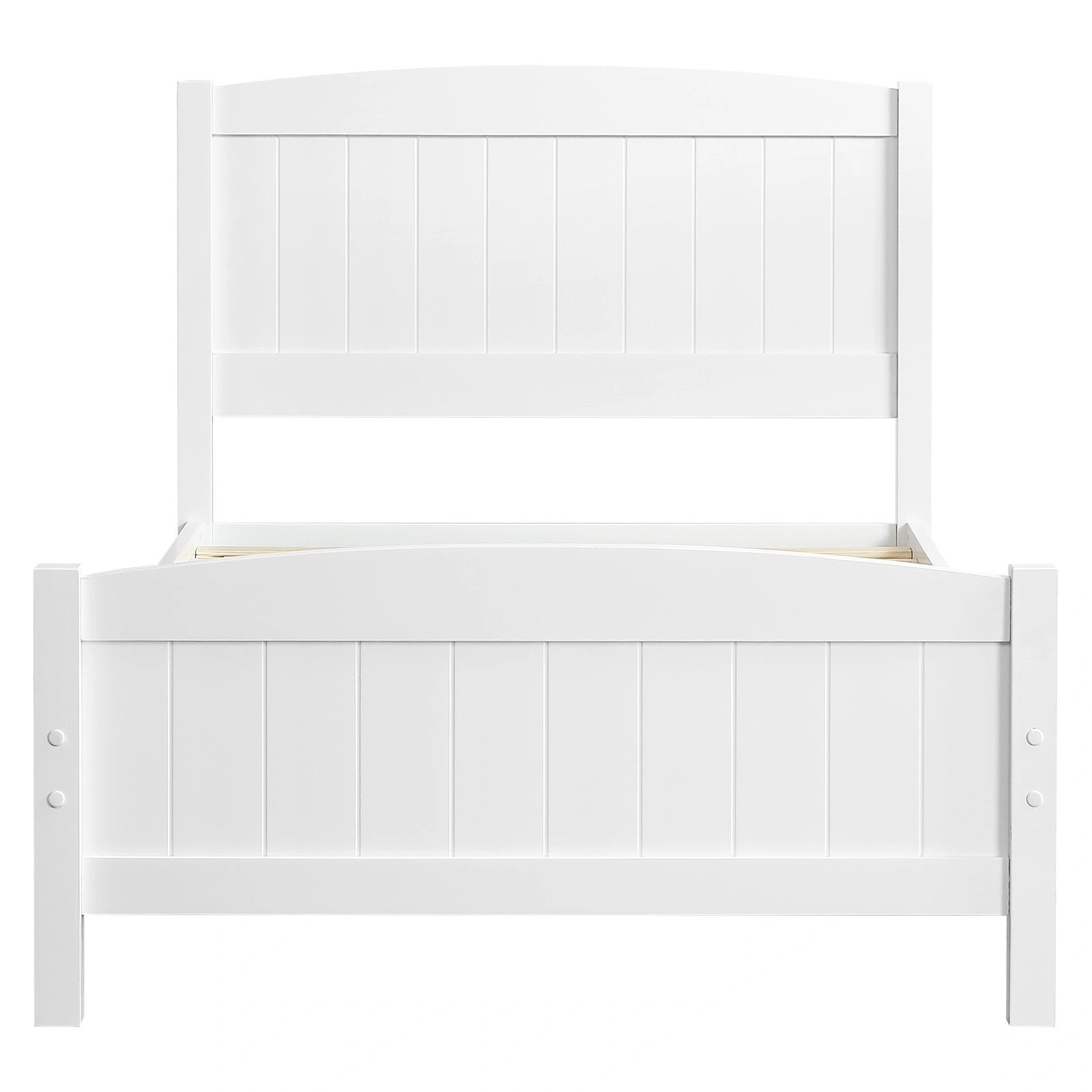 FCH Twin Pine Curved Bed Frame with Vertical Stripe Pattern, White Wooden Headboard and Footboard, Single-Layer Construction view 22