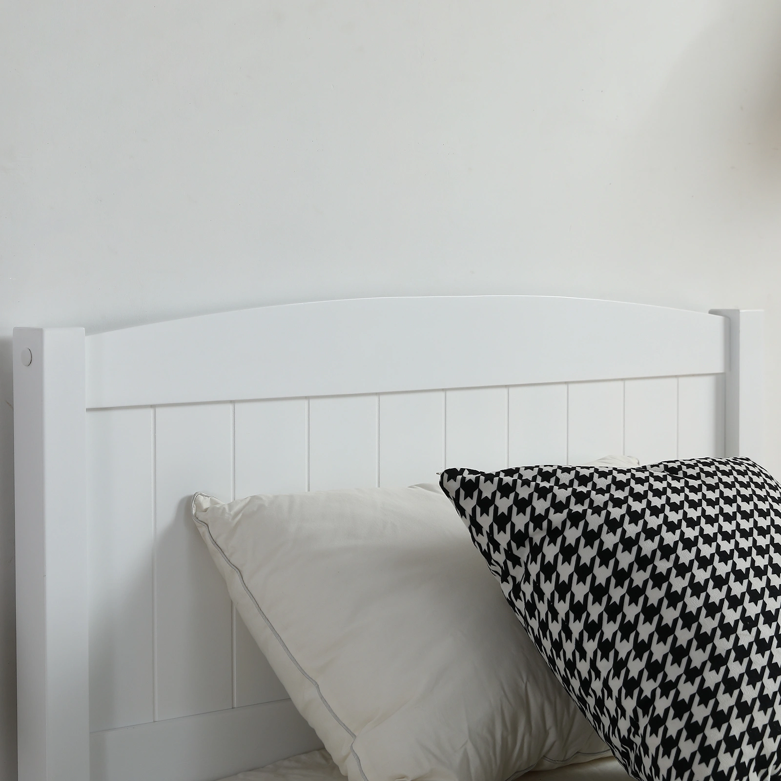 FCH Twin Pine Curved Bed Frame with Vertical Stripe Pattern, White Wooden Headboard and Footboard, Single-Layer Construction view 23