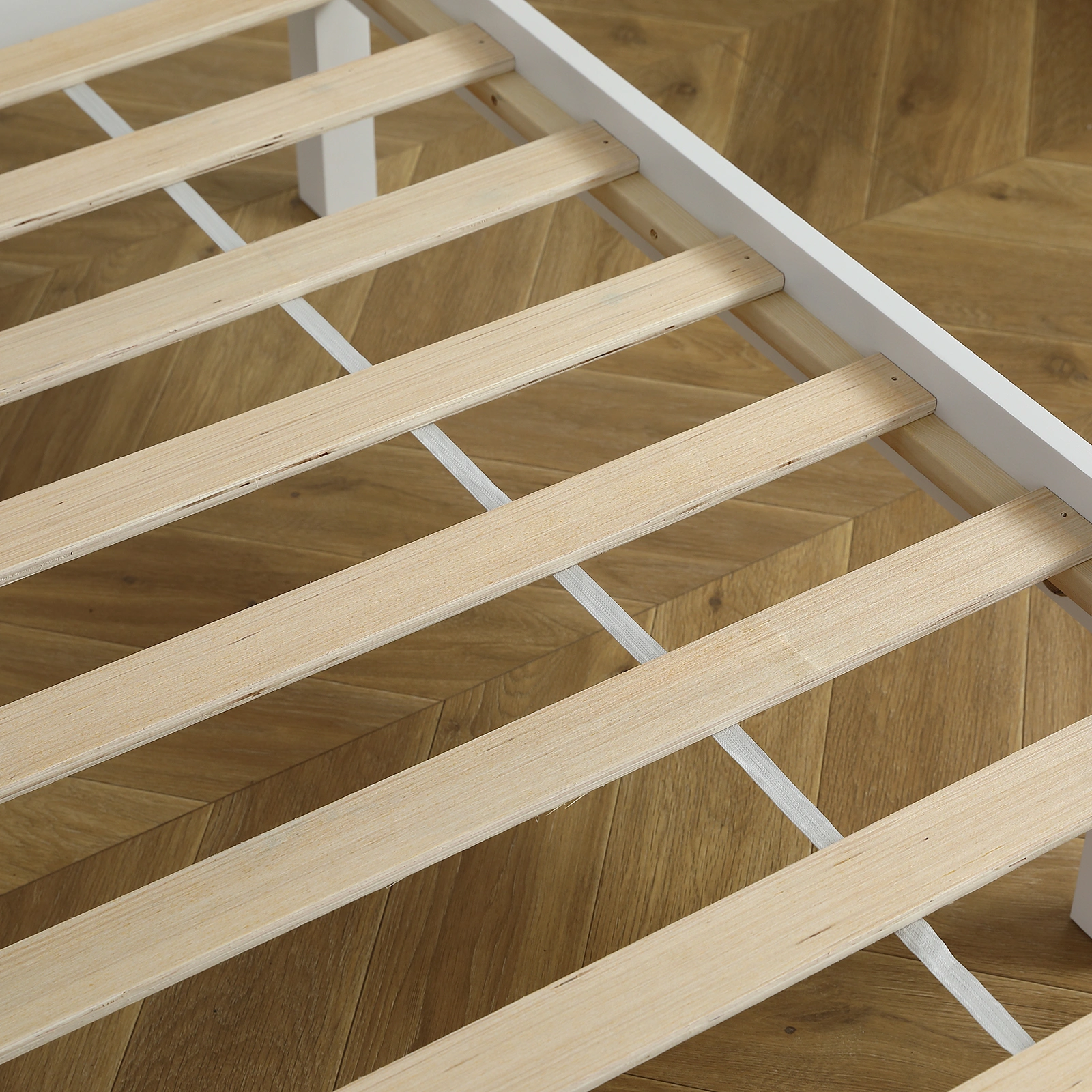 FCH Twin Pine Curved Bed Frame with Vertical Stripe Pattern, White Wooden Headboard and Footboard, Single-Layer Construction view 32