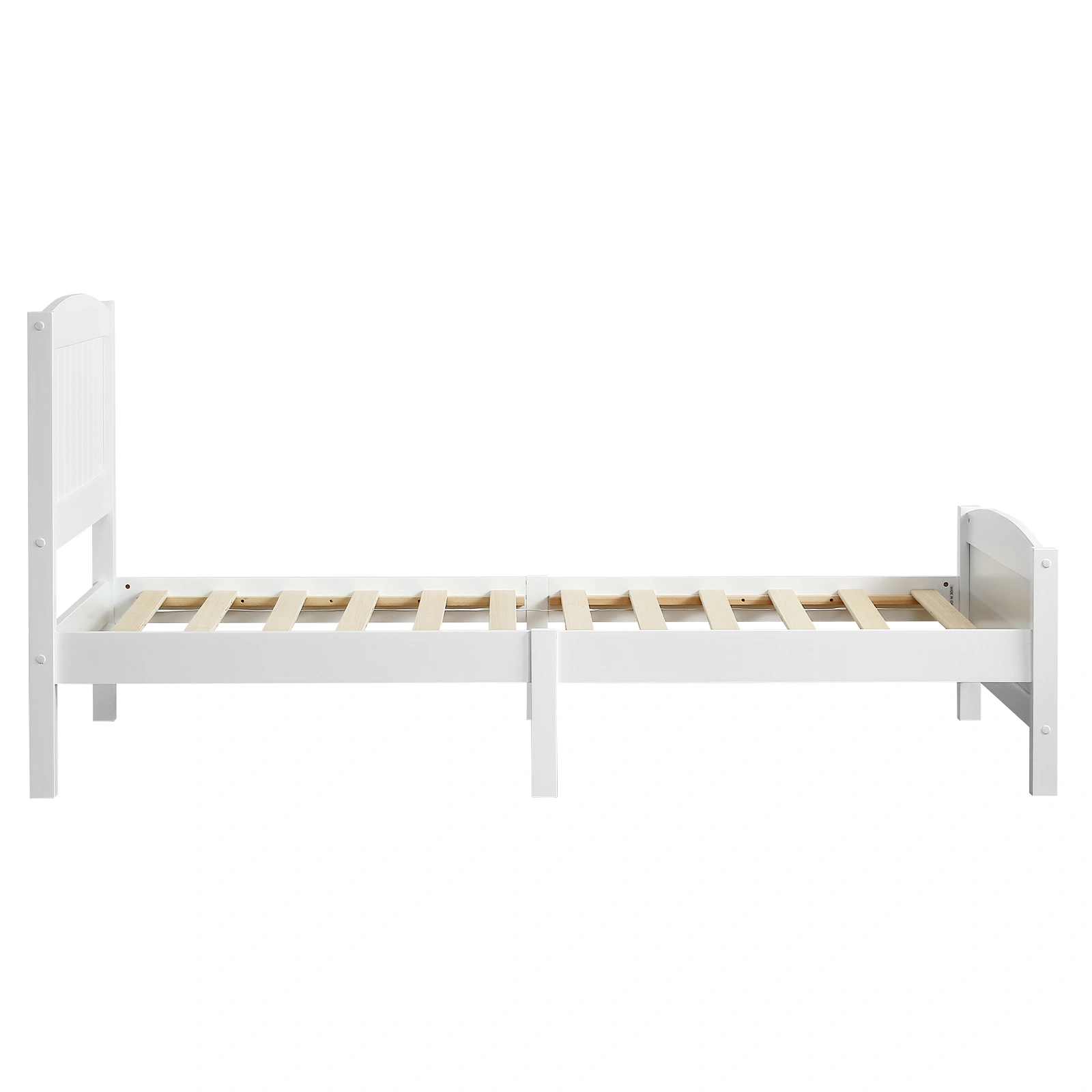 FCH Twin Pine Curved Bed Frame with Vertical Stripe Pattern, White Wooden Headboard and Footboard, Single-Layer Construction view 33