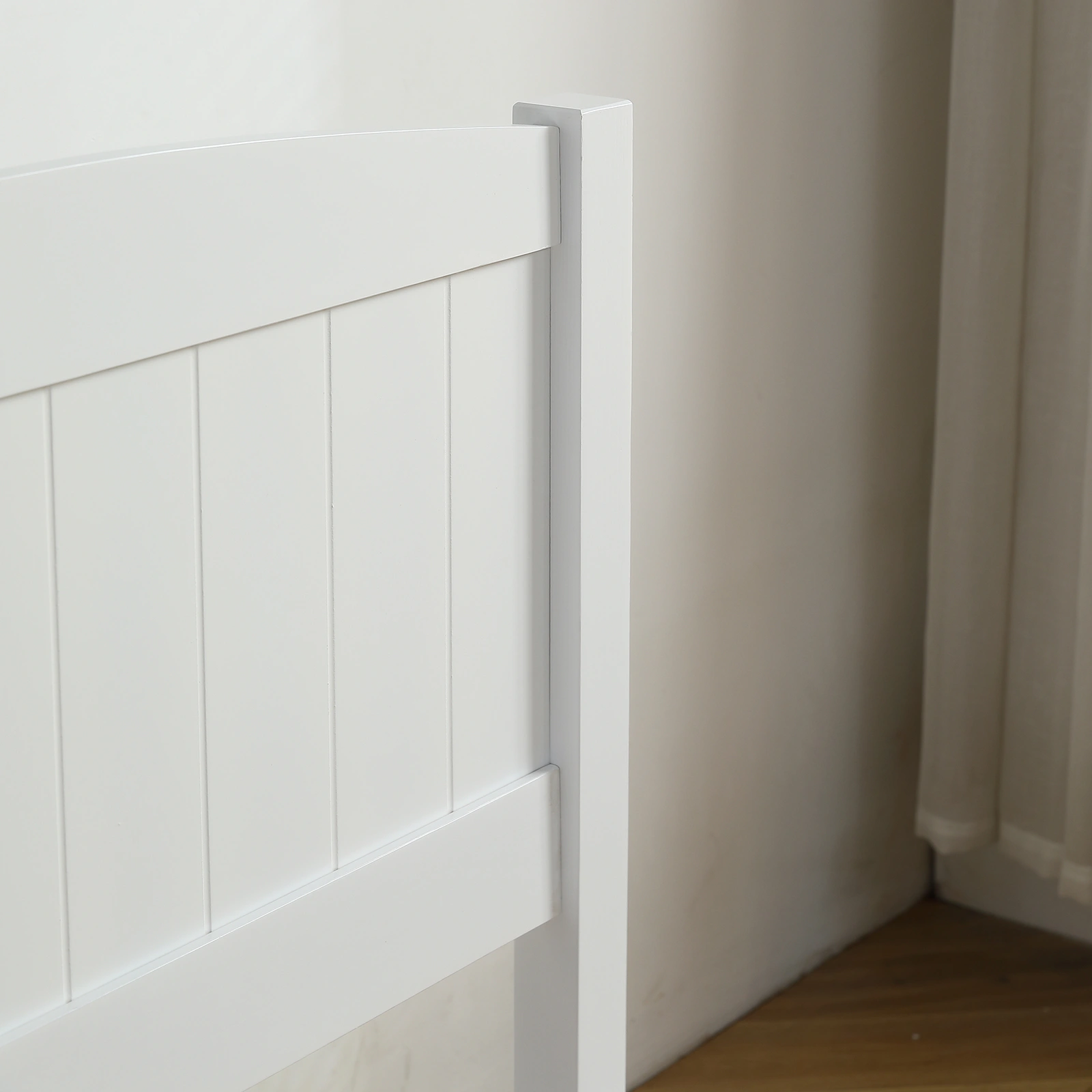 FCH Twin Pine Curved Bed Frame with Vertical Stripe Pattern, White Wooden Headboard and Footboard, Single-Layer Construction view 34