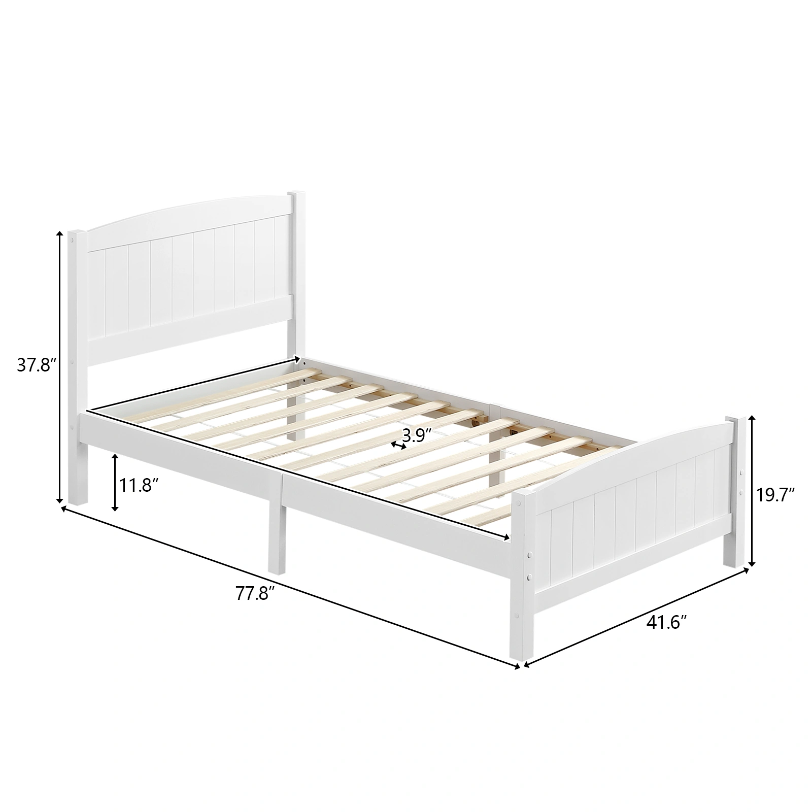 FCH Twin Pine Curved Bed Frame with Vertical Stripe Pattern, White Wooden Headboard and Footboard, Single-Layer Construction view 4