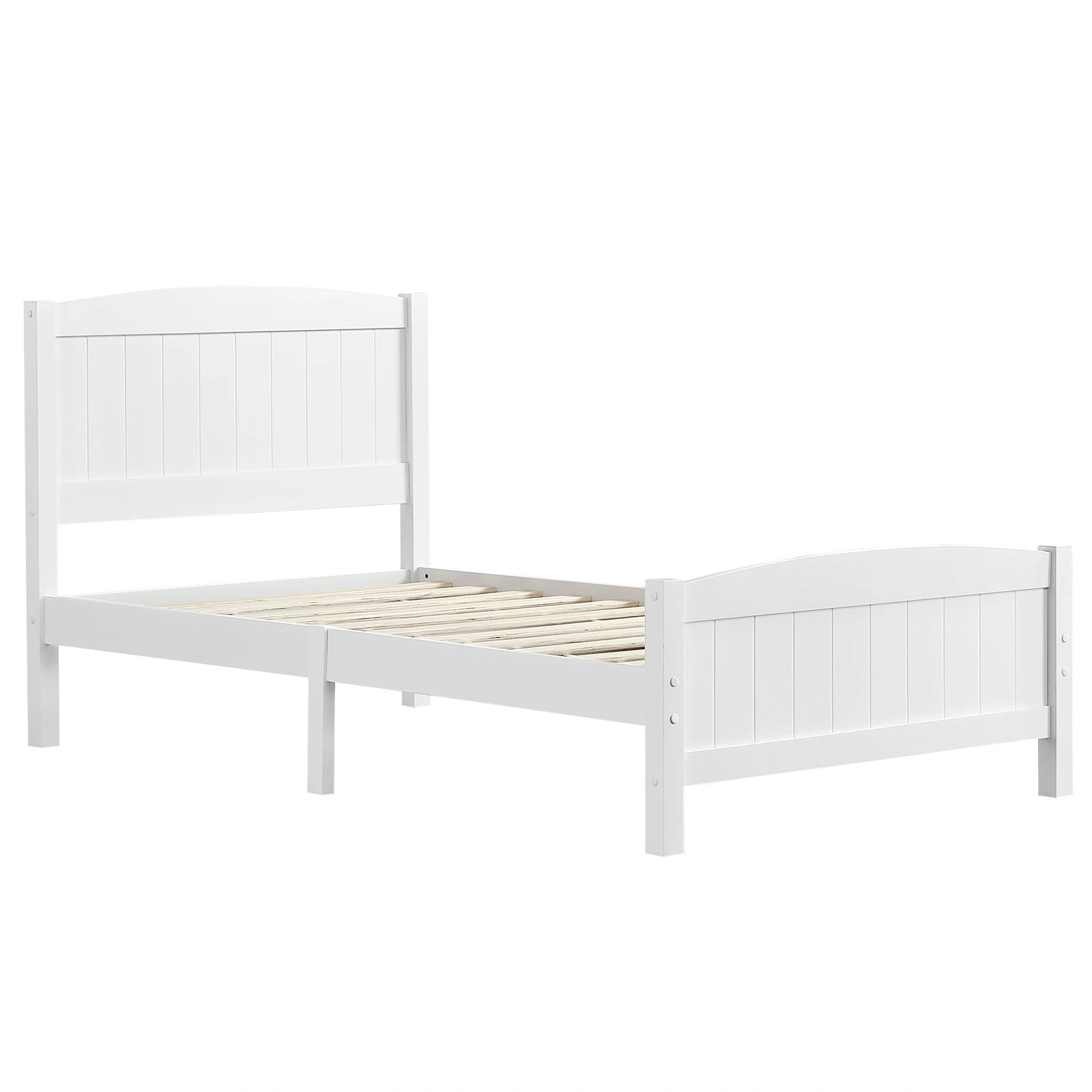 FCH Twin Pine Curved Bed Frame with Vertical Stripe Pattern, White Wooden Headboard and Footboard, Single-Layer Construction view 5