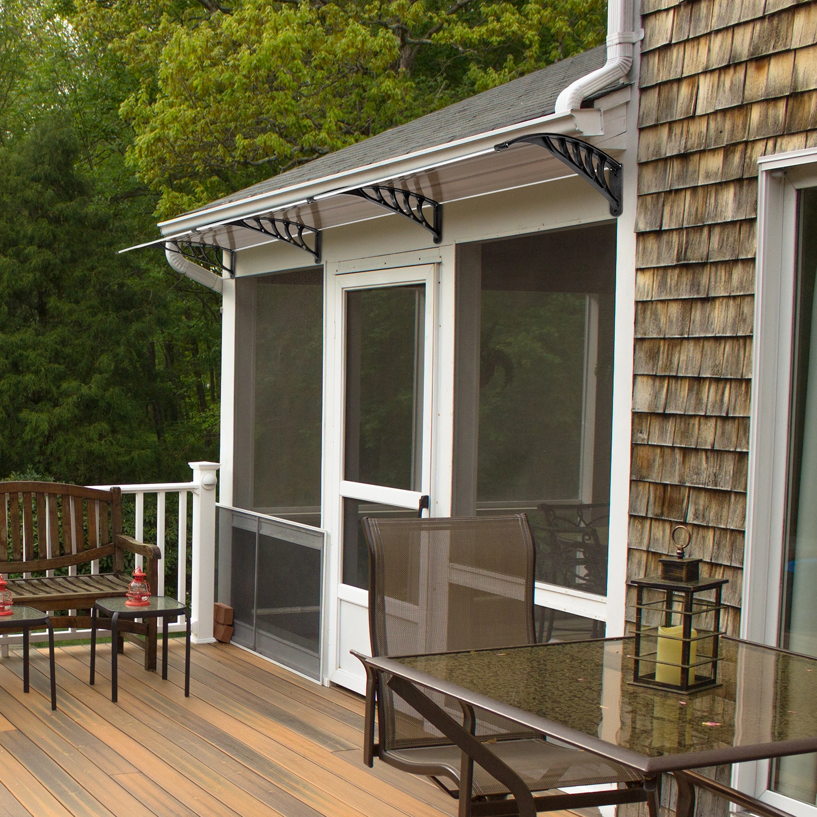 HT-300 x 100 Door & Window Rain Cover Eaves Protector, Brown Board with Black Holder, Household Weather Shield