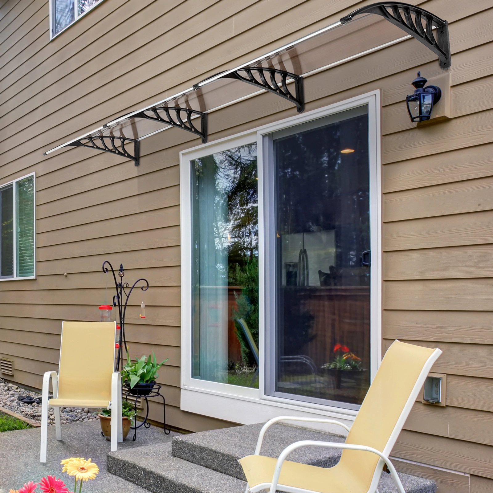 HT-300 x 100 Door & Window Rain Cover Eaves Protector, Brown Board with Black Holder, Household Weather Shield view 19