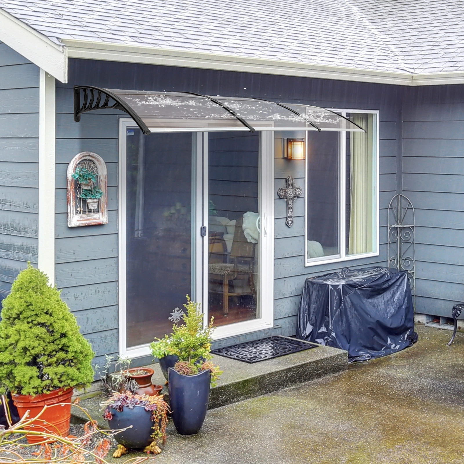 HT-300 x 100 Door & Window Rain Cover Eaves Protector, Brown Board with Black Holder, Household Weather Shield view 20