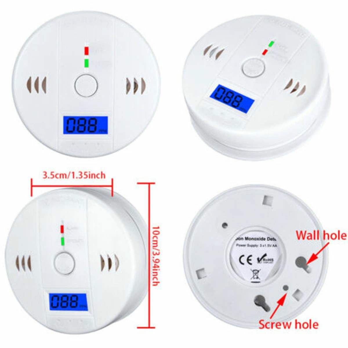 LCD Display CO Carbon Monoxide Gas Detector Alarm, Home Safety Indoor Air Quality Monitor view 3