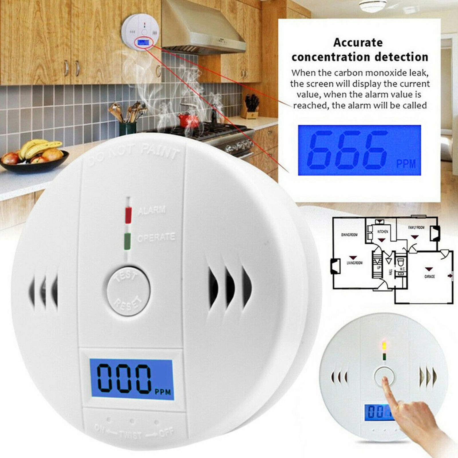 LCD Display CO Carbon Monoxide Gas Detector Alarm, Home Safety Indoor Air Quality Monitor view 7