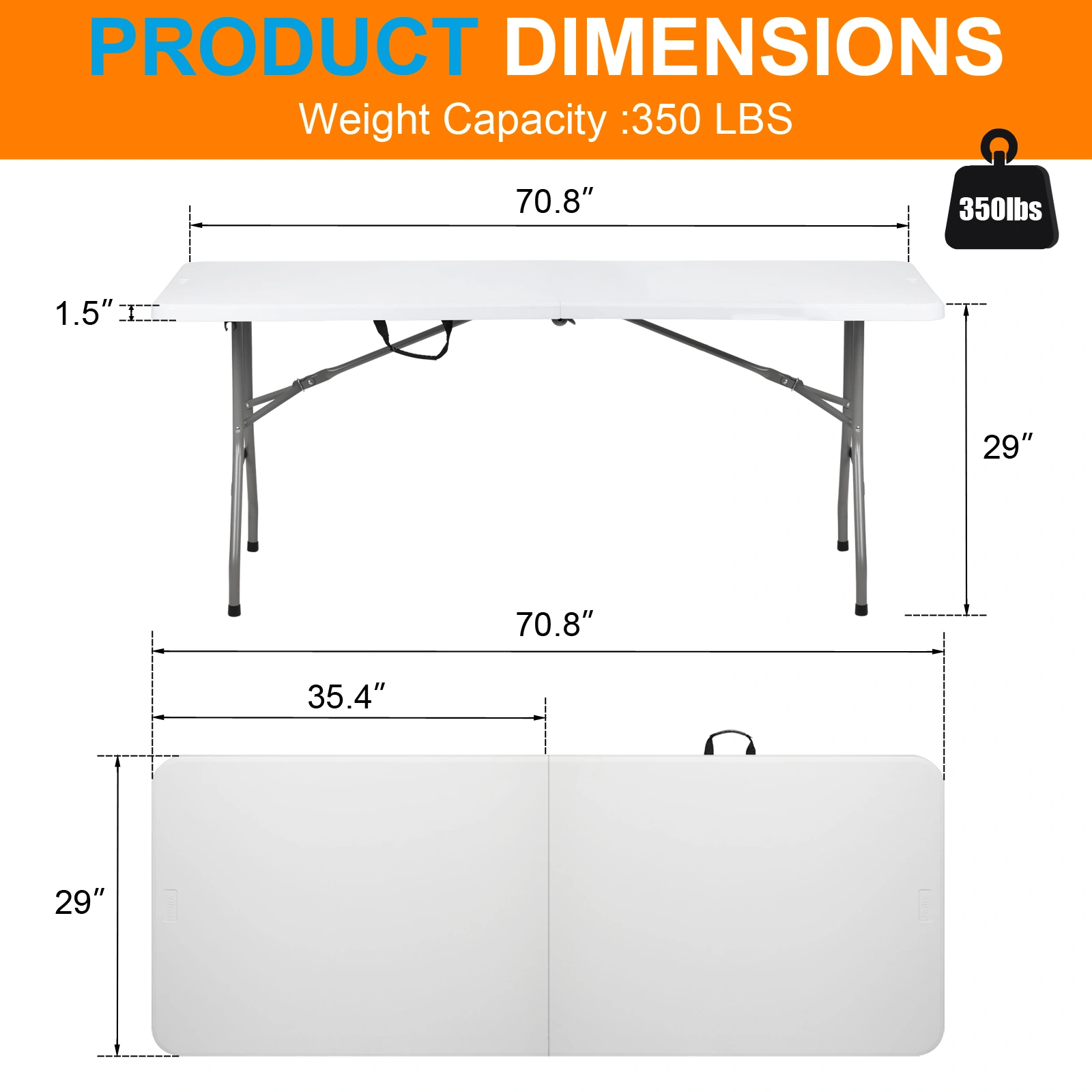 6' Folding Table Portable Plastic Picnic Party Dining Table Indoor Outdoor Camping Event Reusable
