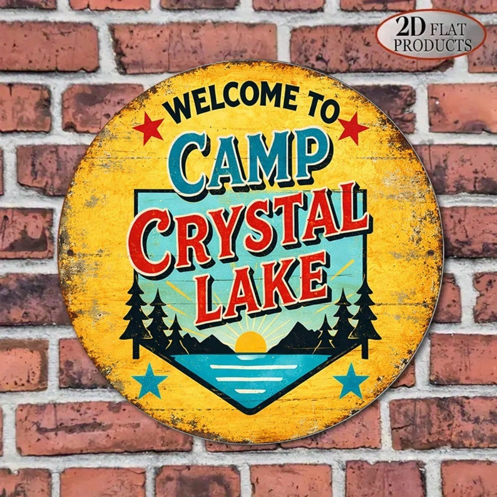 Vintage Camp Crystal Lake Sign 8x8in, Round Metal Wall Decor for Game Room Bar Garage Man Cave Rustic Cabin Home view 10