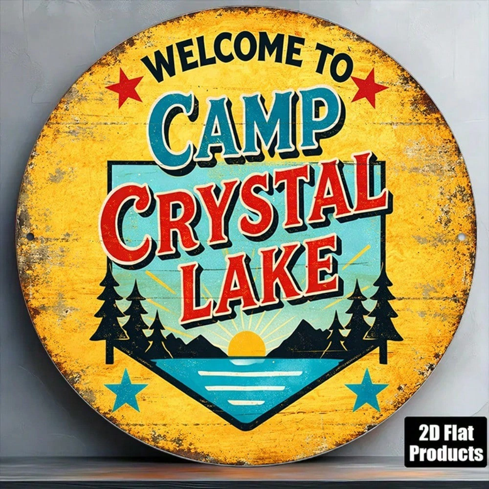 Vintage Camp Crystal Lake Sign 8x8in, Round Metal Wall Decor for Game Room Bar Garage Man Cave Rustic Cabin Home view 11