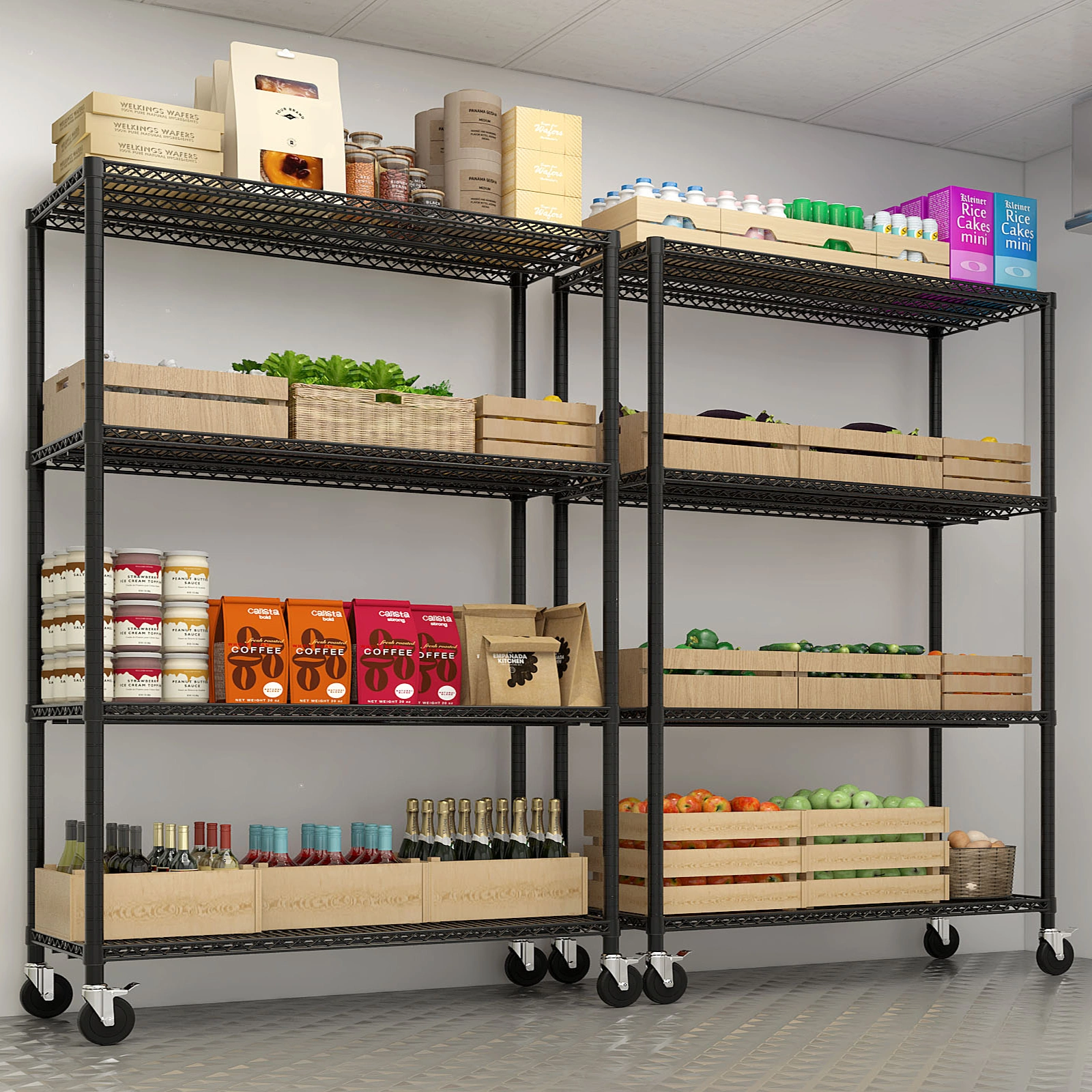 12" W Wire Shelving Unit 75.59" H X 55.12"W X 23.62"D 3200LBS Heavy Duty Adjustable Metal Shelves NSF Garage Pantry Commercial Storage Rack w/Wheels