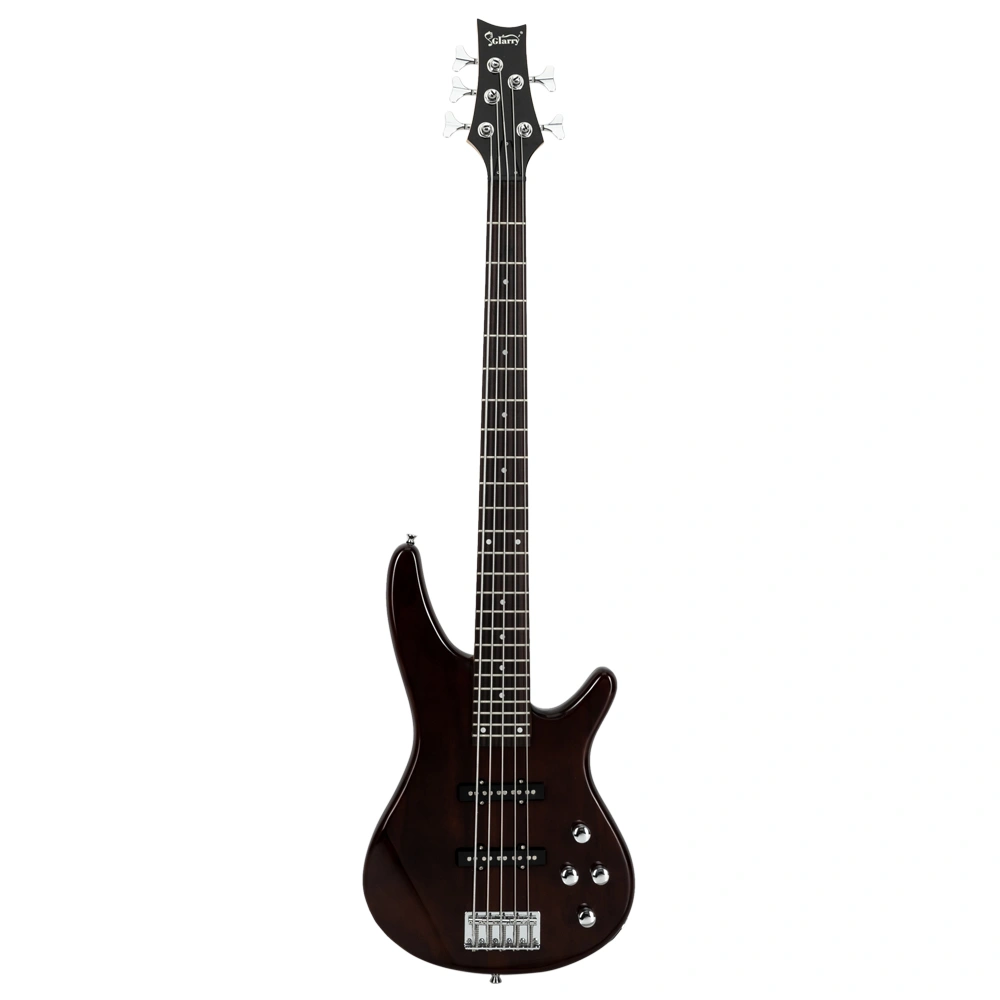 5-String Electric Bass Guitar Full Size Earth Brown Finish Includes Bag Strap Pick Connector Wrench Tool