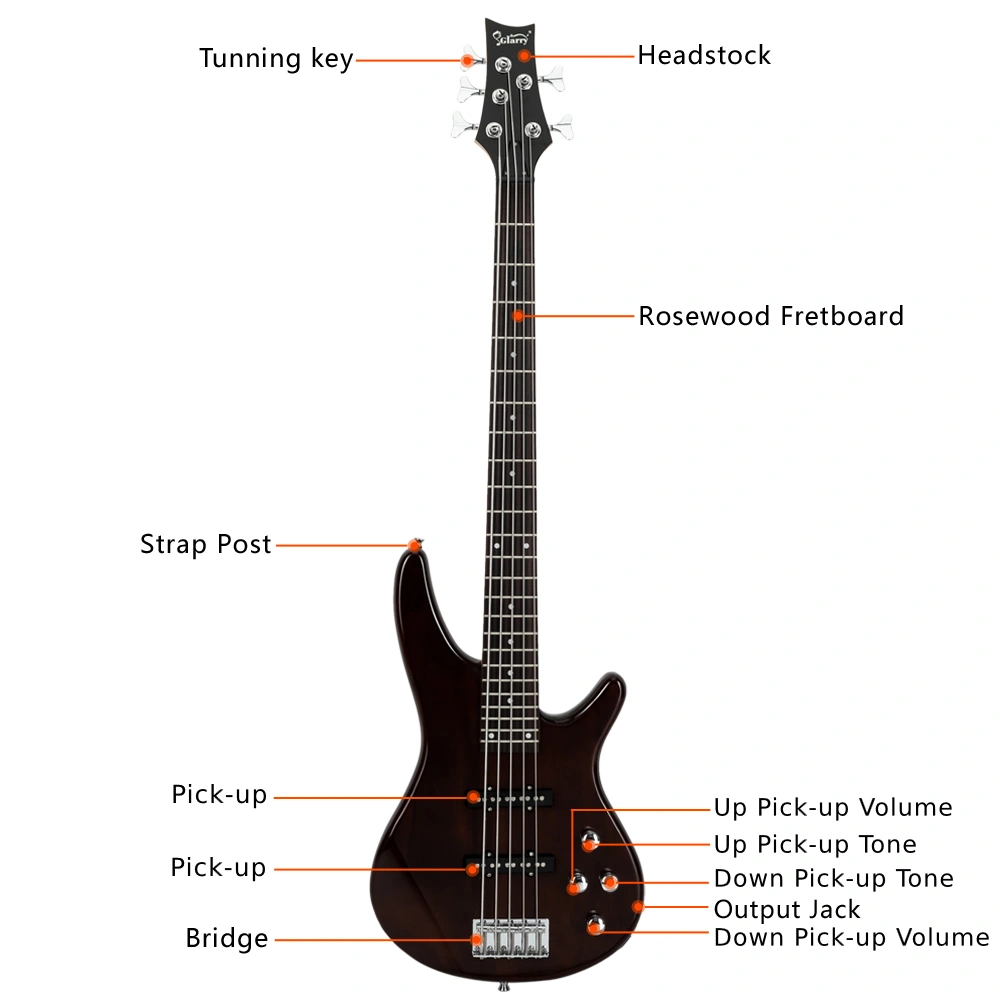5-String Electric Bass Guitar Full Size Earth Brown Finish Includes Bag Strap Pick Connector Wrench Tool view 17