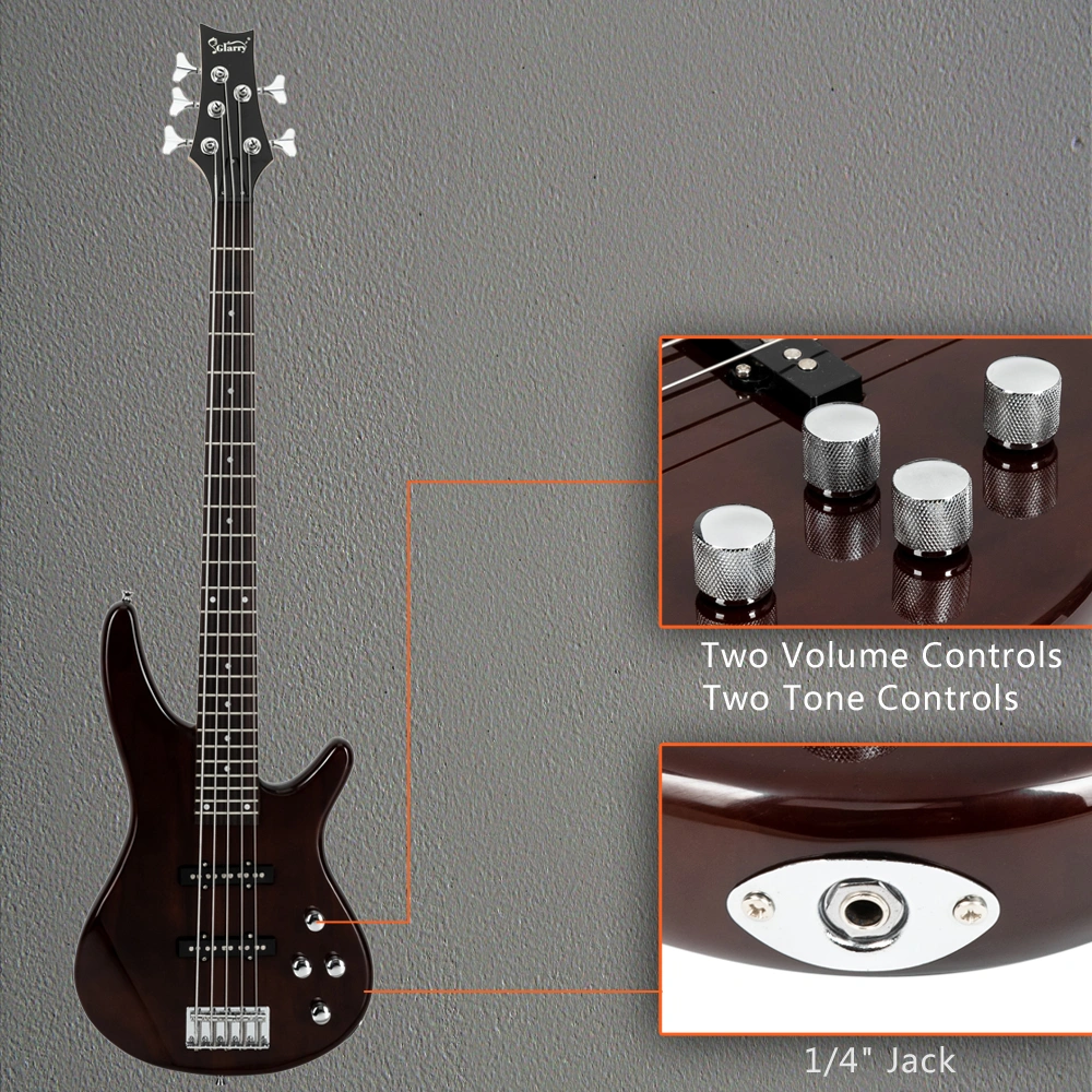 5-String Electric Bass Guitar Full Size Earth Brown Finish Includes Bag Strap Pick Connector Wrench Tool view 19