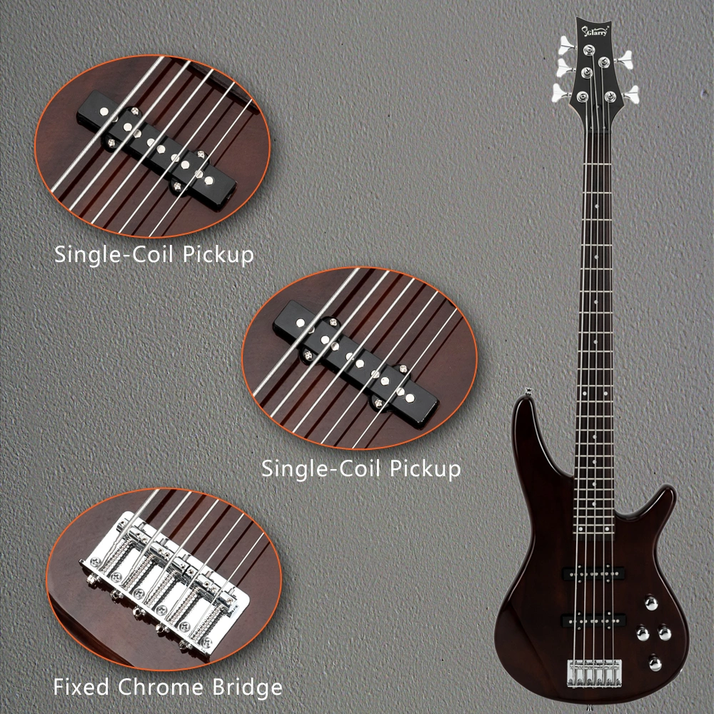 5-String Electric Bass Guitar Full Size Earth Brown Finish Includes Bag Strap Pick Connector Wrench Tool view 22