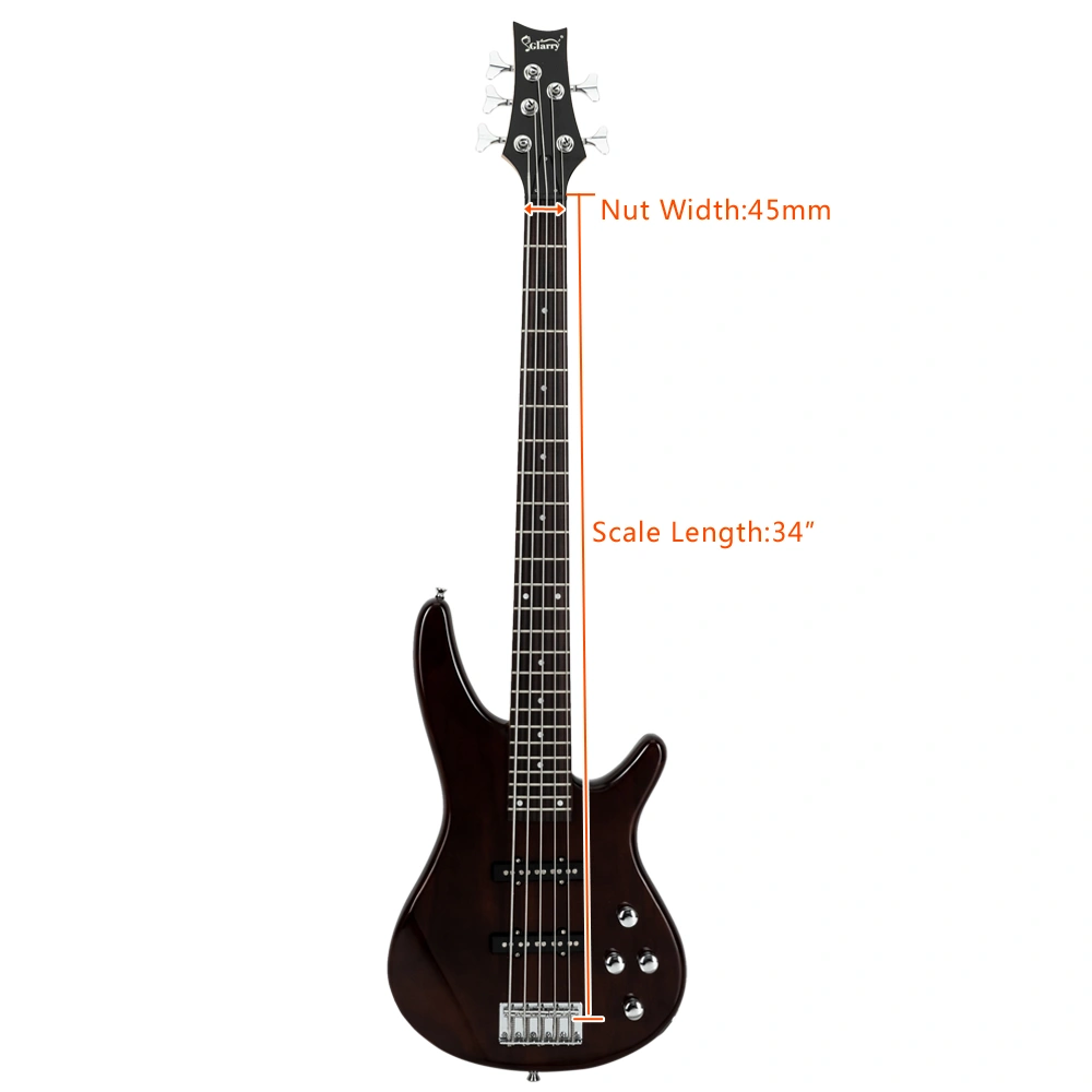 5-String Electric Bass Guitar Full Size Earth Brown Finish Includes Bag Strap Pick Connector Wrench Tool view 23