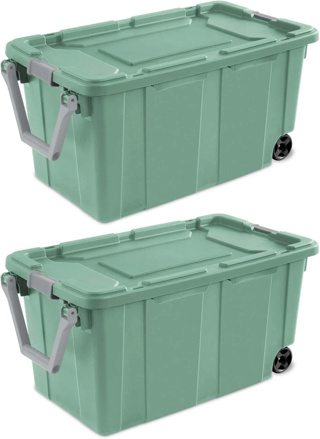 40 Gallon Storage Tote with Latching Lid & Pull Handle, Green, 2 Pack