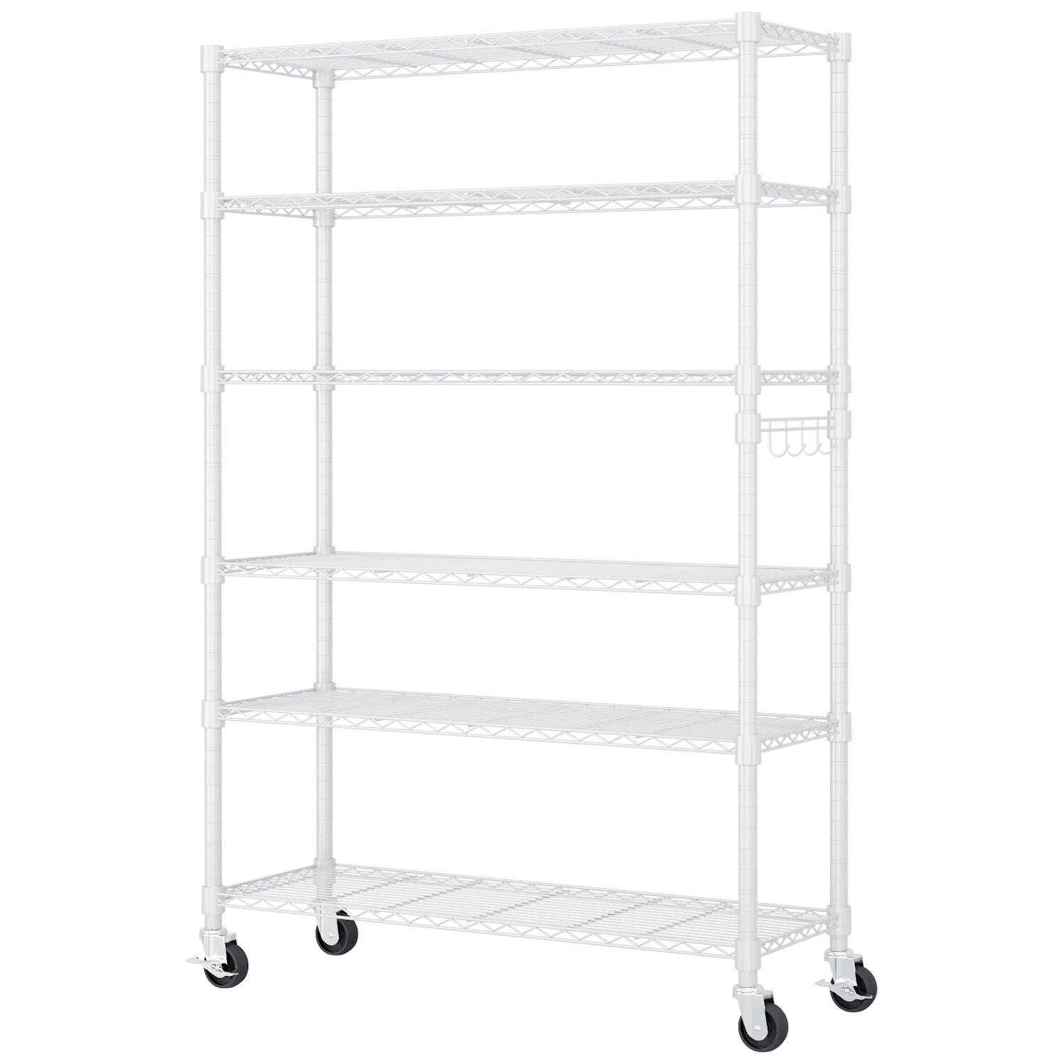 Six-Tier Removable Display Stand, Iron Rack with Side Hooks, Adjustable Feet & Wheels, Powder-Coated White, 117x45x208cm view 2
