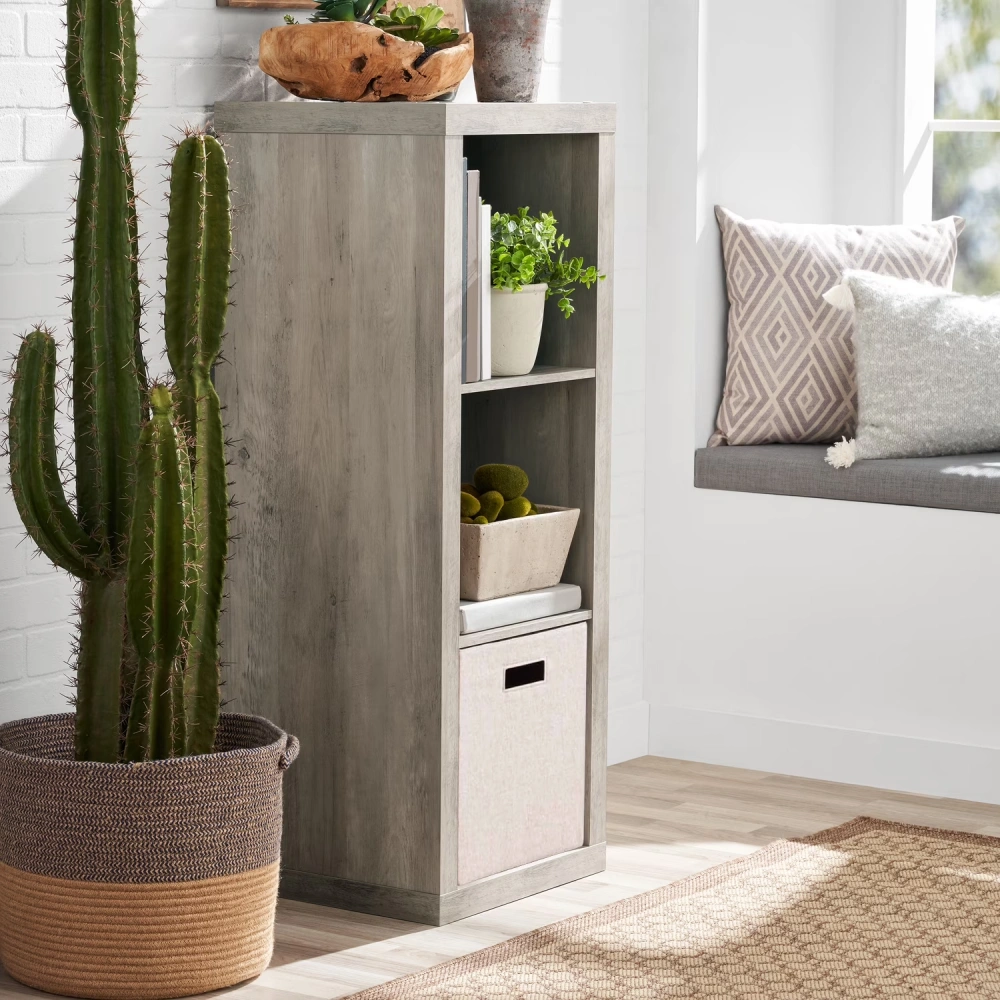 3 Cube Storage Organizer, Rustic Gray Fabric Collapsible Shelf