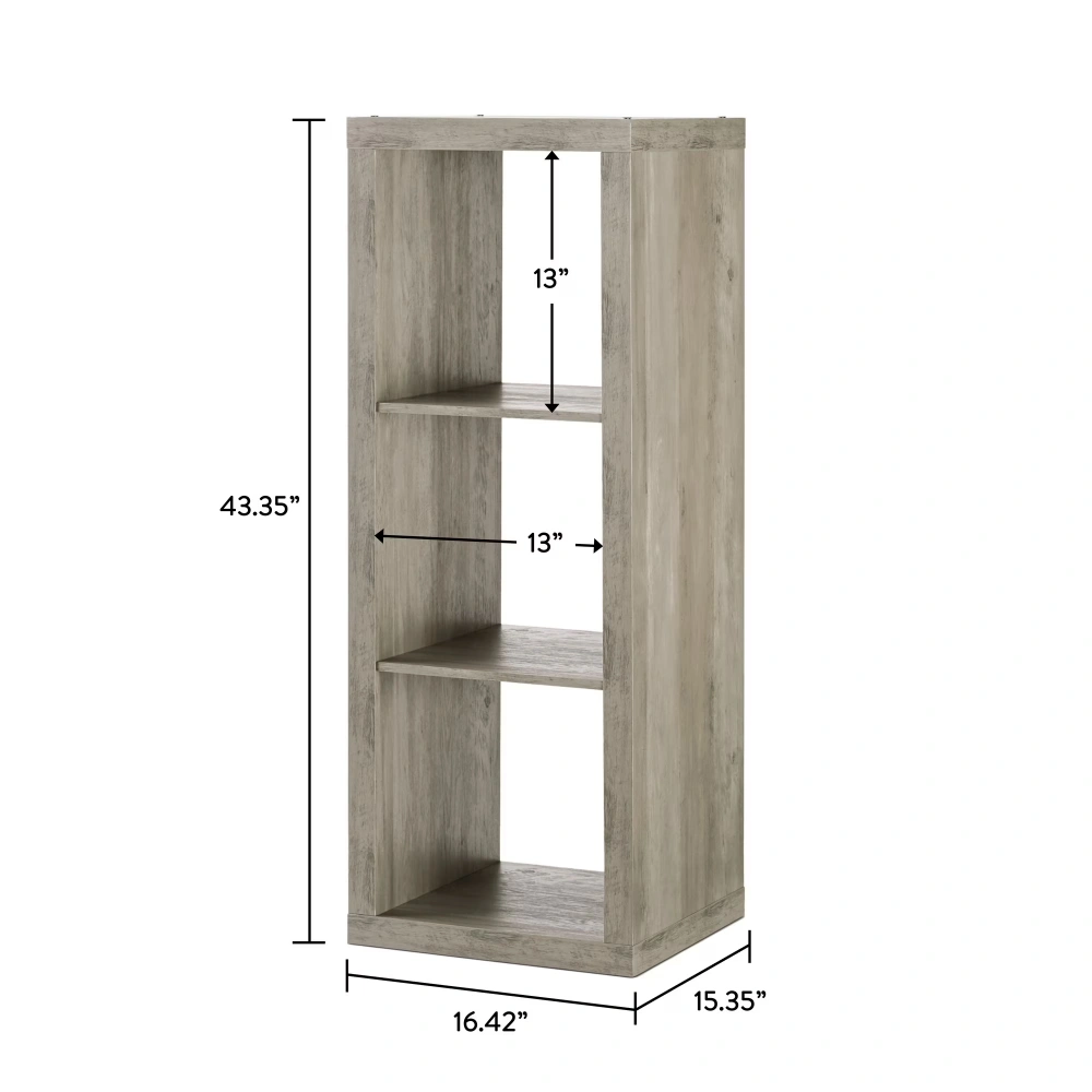 3 Cube Storage Organizer, Rustic Gray Fabric Collapsible Shelf view 2