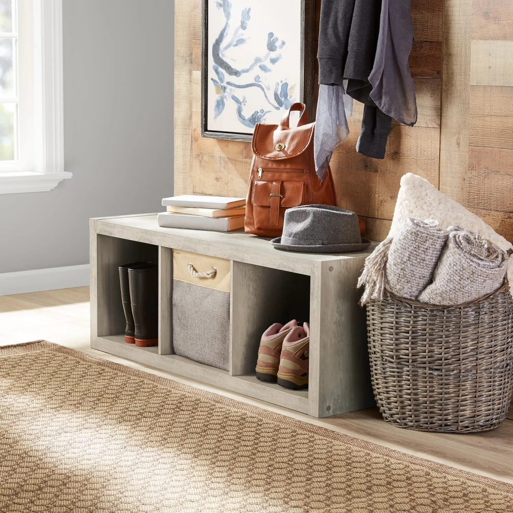 3 Cube Storage Organizer, Rustic Gray Fabric Collapsible Shelf view 5